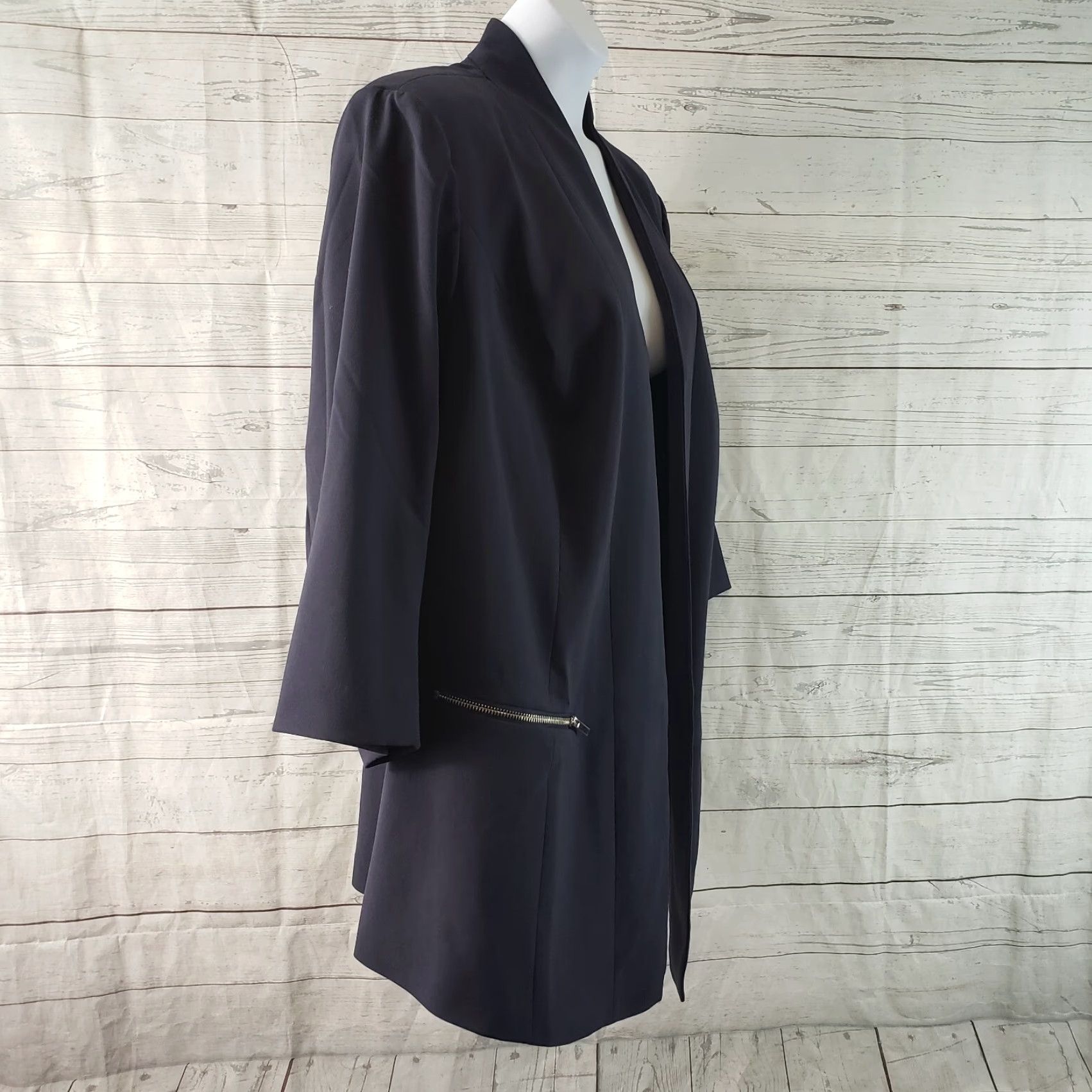 Vintage Lane Bryant Womens Zip Pockets Tailored Stretch Jacket Sz 26 Blue 3/4 Sleeve Shirt Womens Size 4XL / US 24-26 - 3 Thumbnail