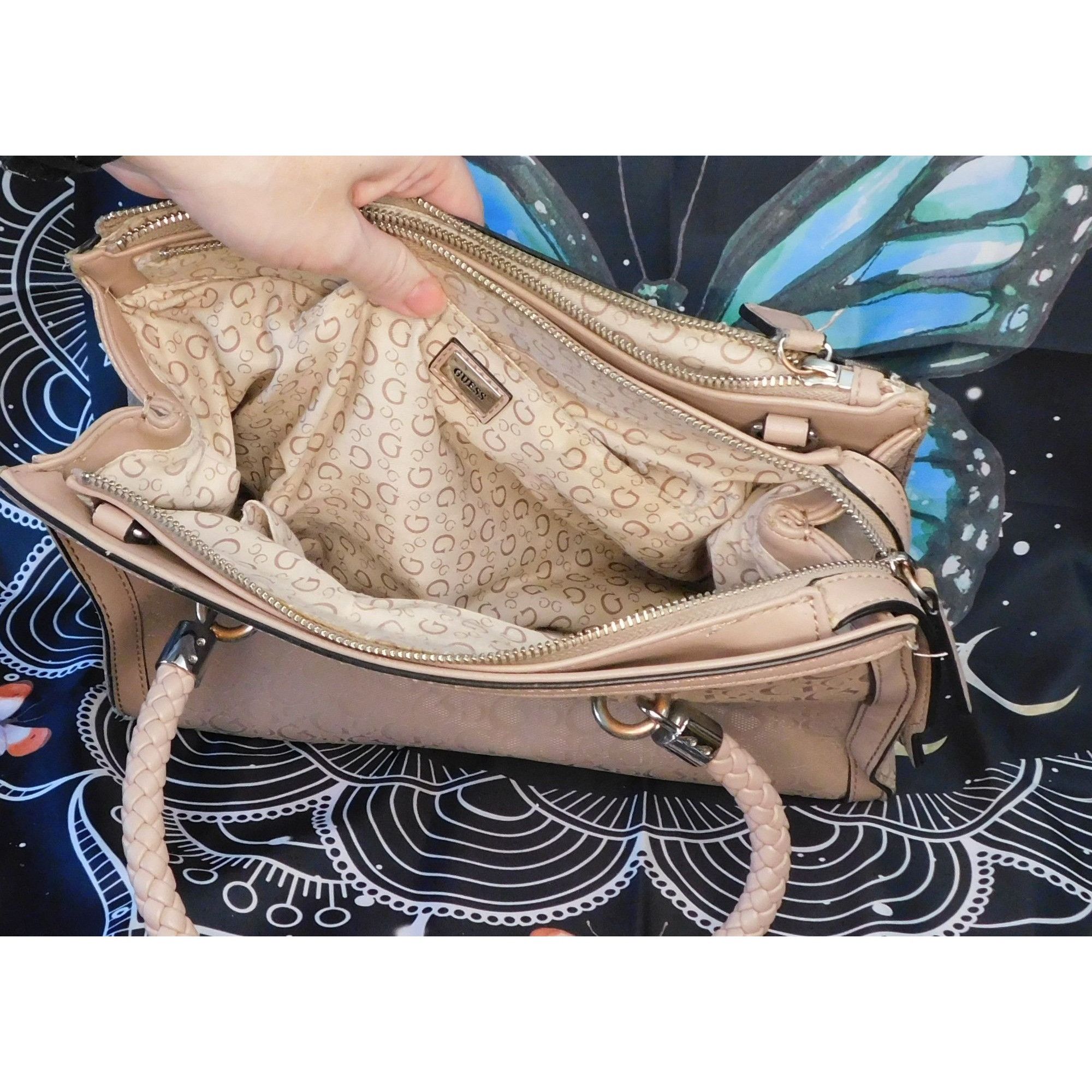 Guess Guess Pink Beige Monogram Handbag With Braided Handles Size ONE SIZE - 3 Thumbnail