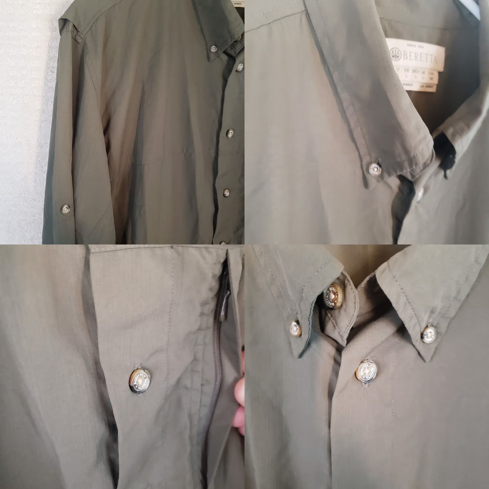 Vintage Beretta Mens Medium Long Sleeve Greenish Brown Polyester Button Up Shirt Size US M / EU 48-50 / 2 - 8 Thumbnail