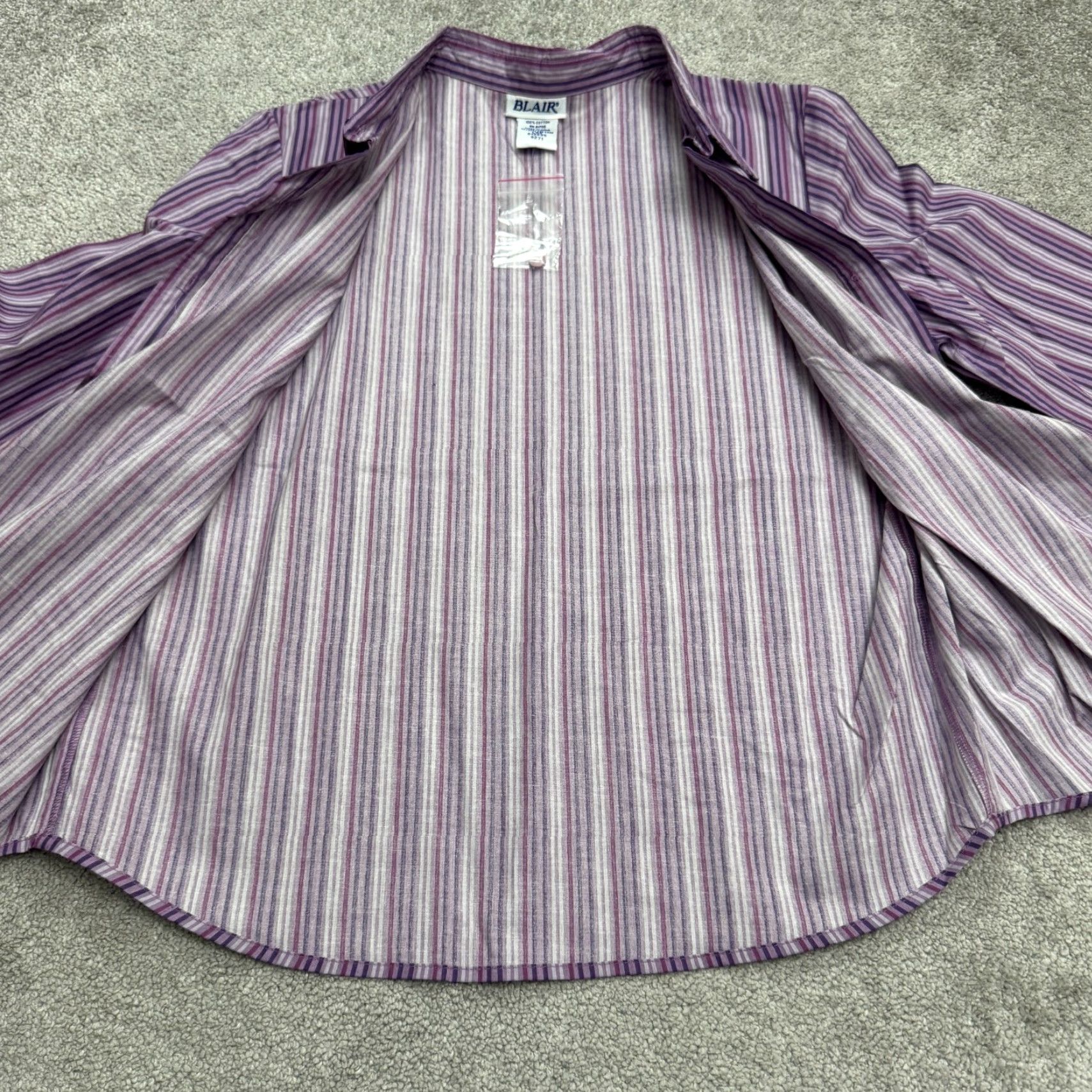 Blair Blair Shirt Blouse Women L Purple Striped 3/4 Sleeve Button Down Casual/NWOT Size L / US 10 / IT 46 - 3 Thumbnail
