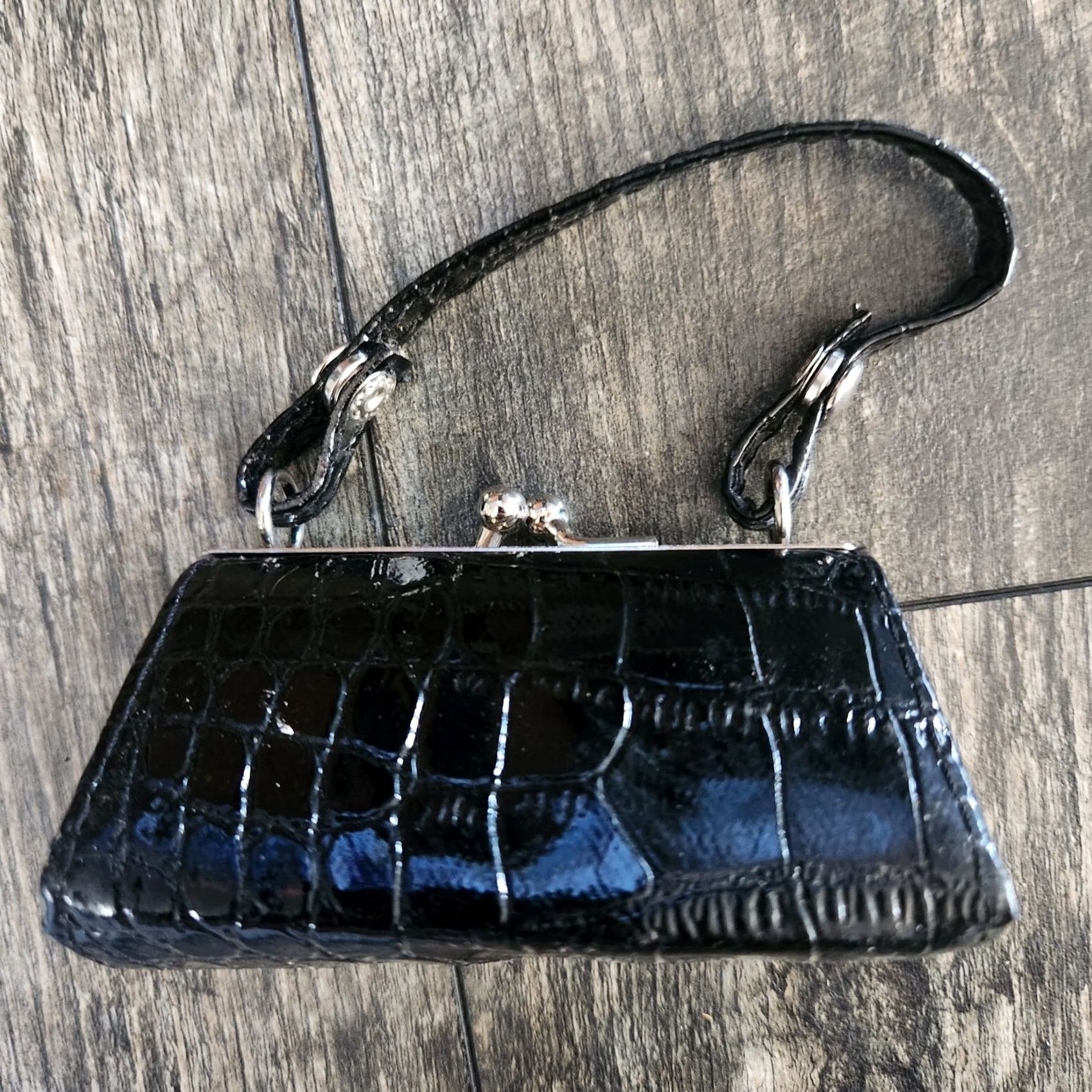 Vintage Black Mini Tote Bag Makeup Purse Key Chain Change 4" Strap Size ONE SIZE - 3 Thumbnail