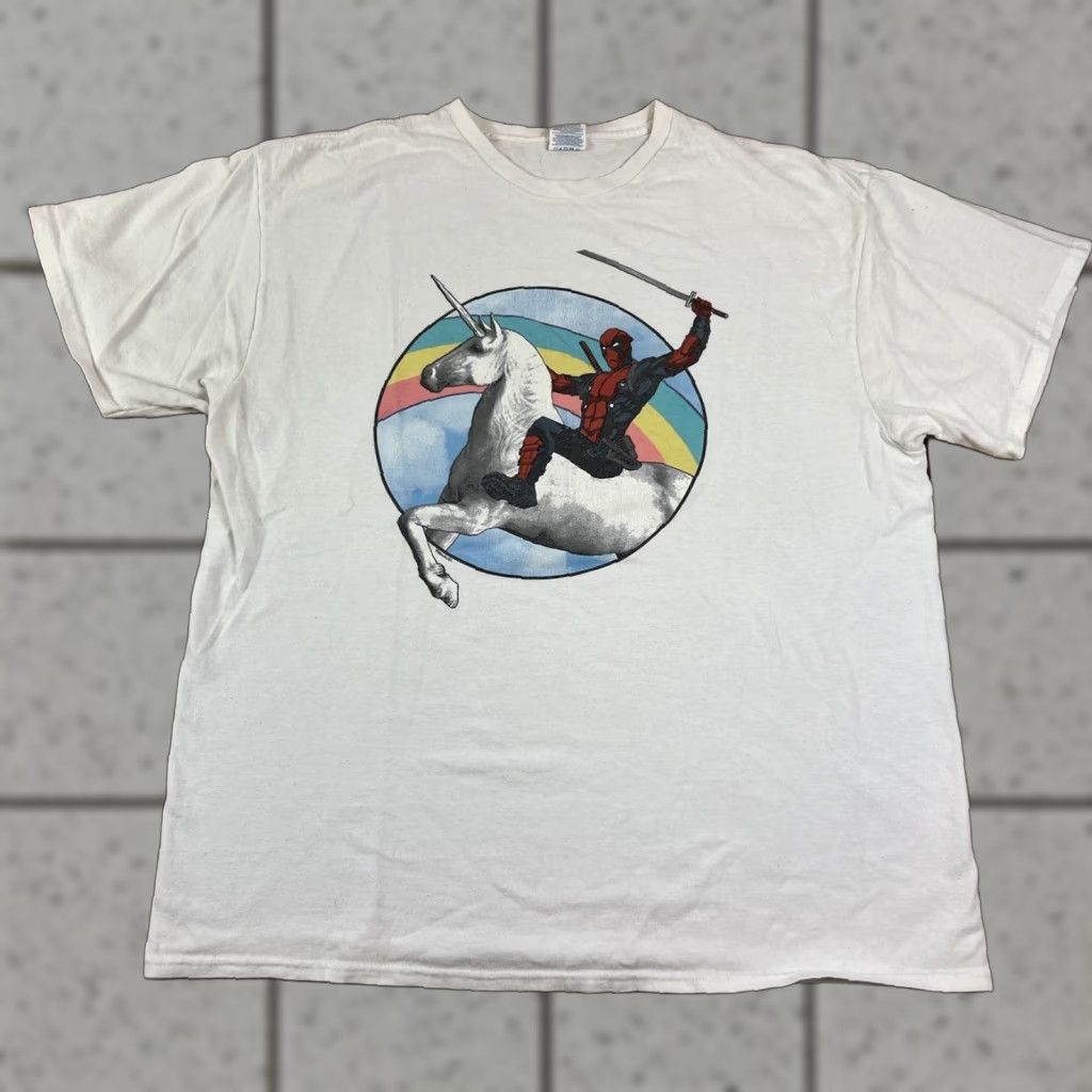 Vintage Marvel Deadpool Movie Rainbow White T Shirt XL Men Size US XL / EU 56 / 4 - 1 Thumbnail