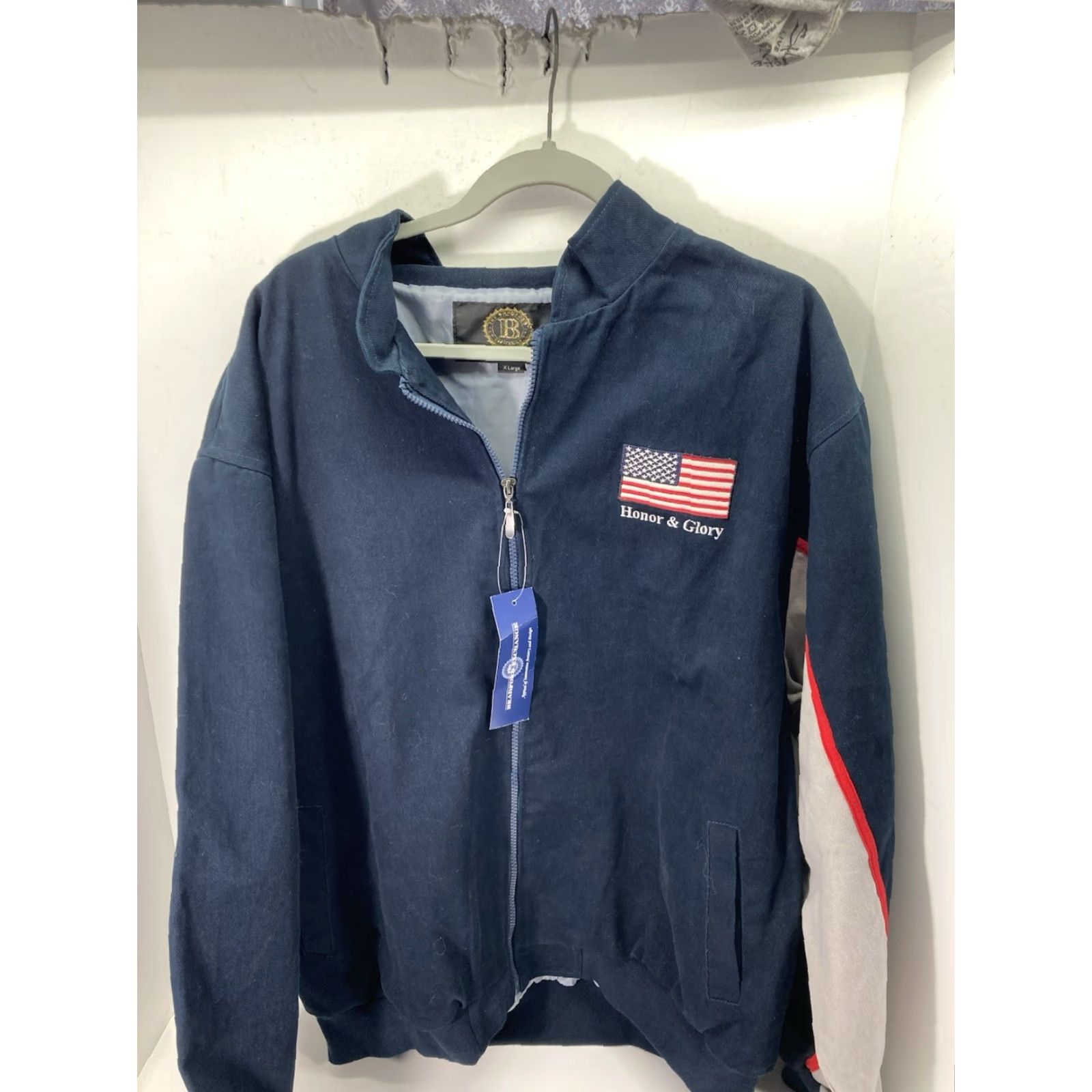Vintage Bradford Exchange Veteran Jacket Men XL Navy Blue Canvas Full Zip Eagle NWT Bomber Jacket Size US XL / EU 56 / 4 - 5 Thumbnail