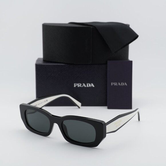 Prada Prada PRB05S 09Q08Z Sunglasses Black Rectangle Frame Size ONE SIZE - 1 Thumbnail