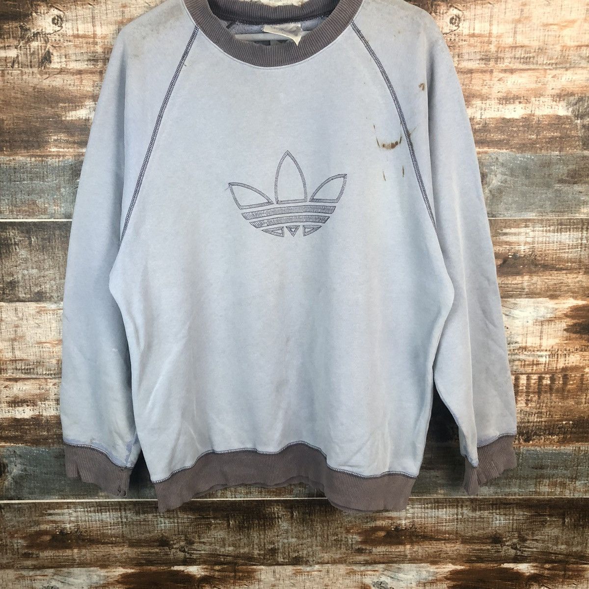 Adidas Adidas vintage logo Light Blue Sweatshirt #A1448 Size US L / EU 52-54 / 3 - 6 Thumbnail