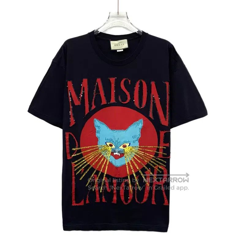 Gucci Gucci Black logo cat sequin cotton round-neck short-sleeve Size US S / EU 44-46 / 1 - 1 Thumbnail