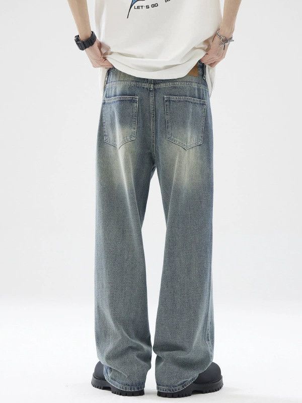 Jean American retro washed men's distressed straight blue jeans Size US 32 / EU 48 - 4 Thumbnail