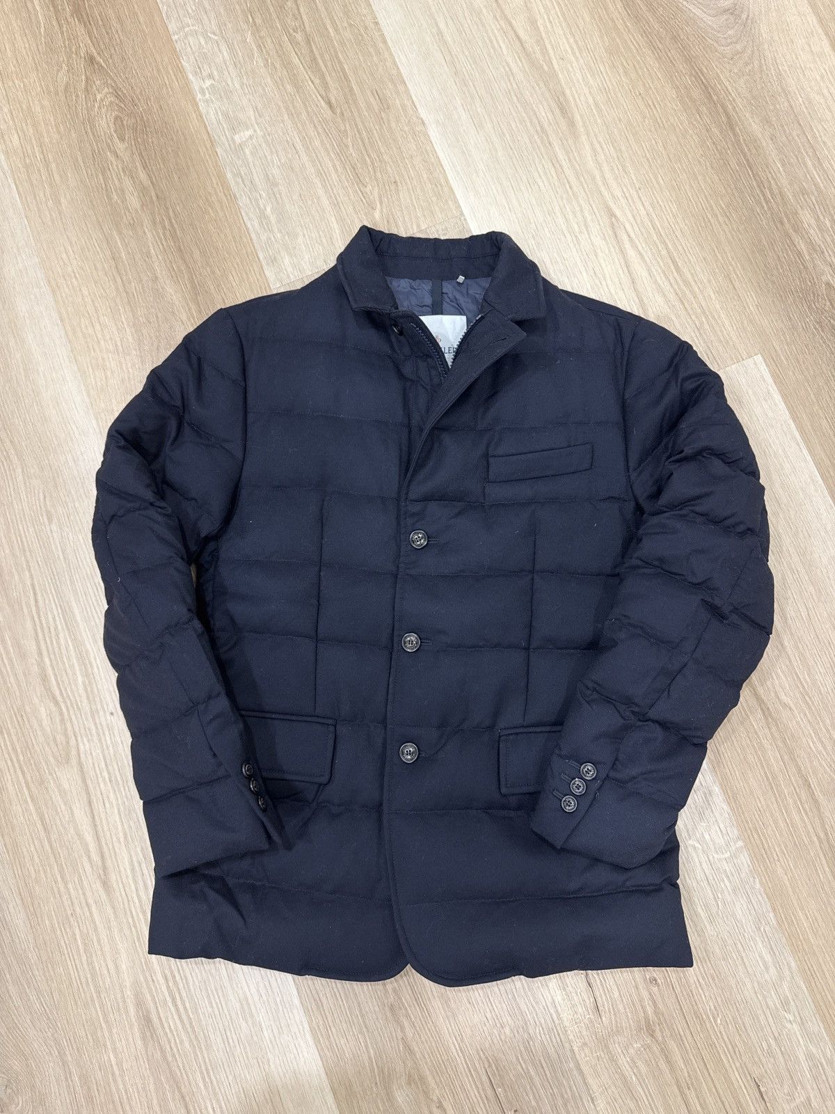 Moncler Navy Blue Wool Rodin Quilted Down Jacket