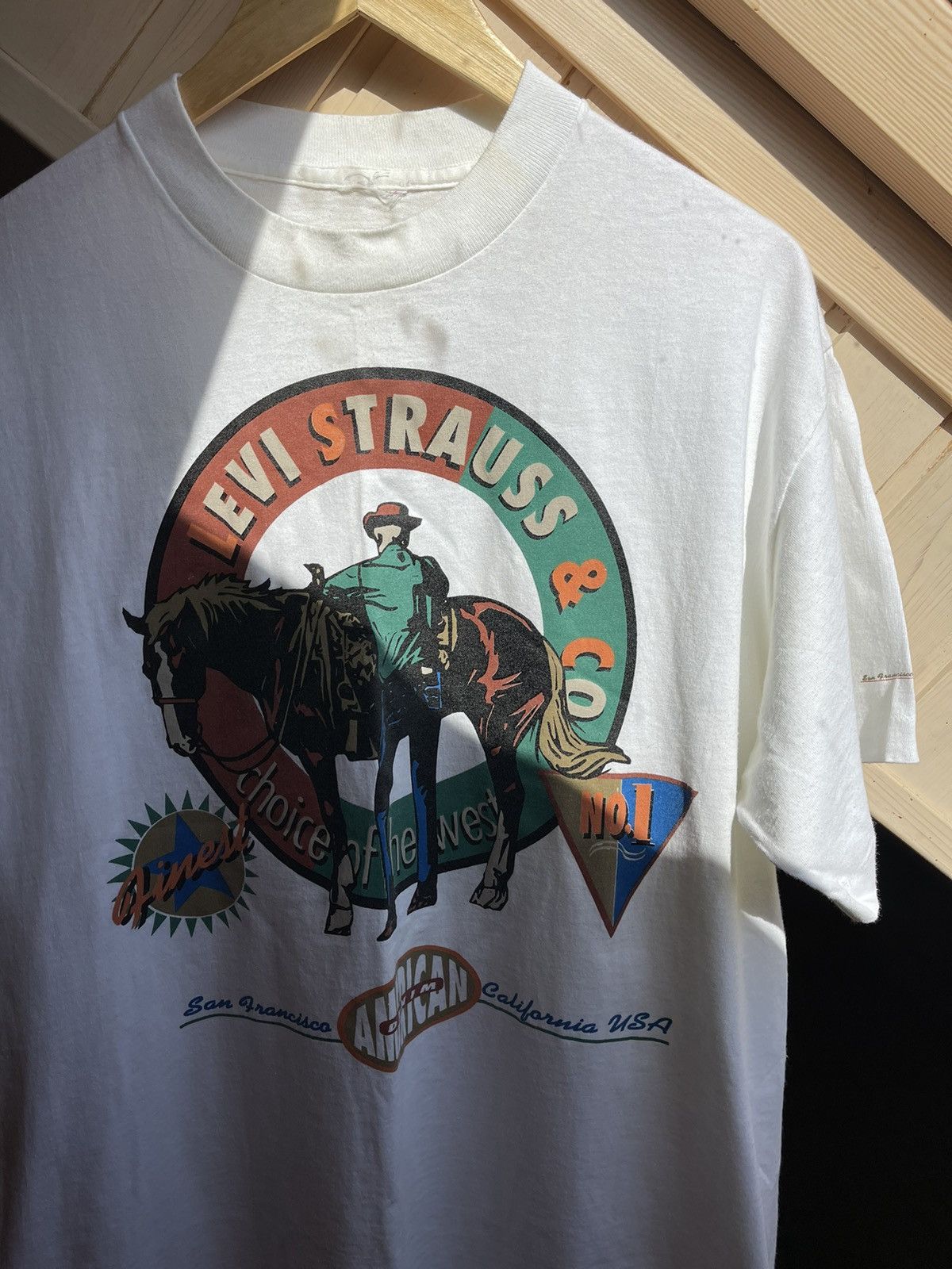 Cowboy Equipment 80’s Levis Vintage Cowboy Horse Western t-shirt tee white Size US L / EU 52-54 / 3 - 5 Thumbnail