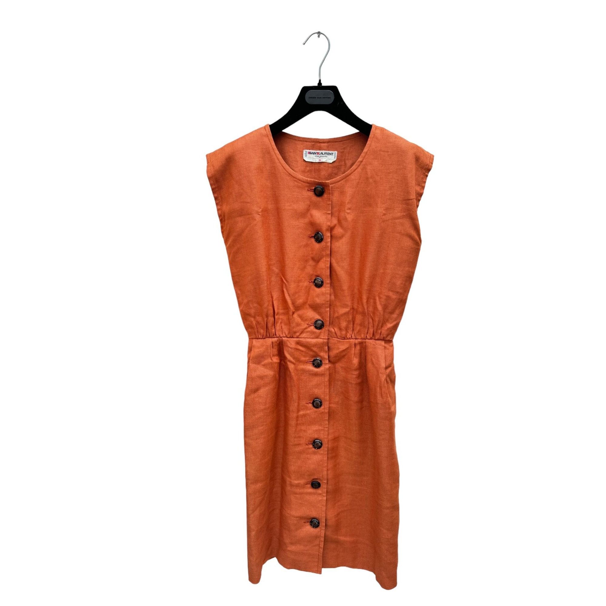 Saint Laurent Paris 1970S Orange Linen Cotton Buttoned Dress Size M / US 6-8 / IT 42-44 - 1 Thumbnail