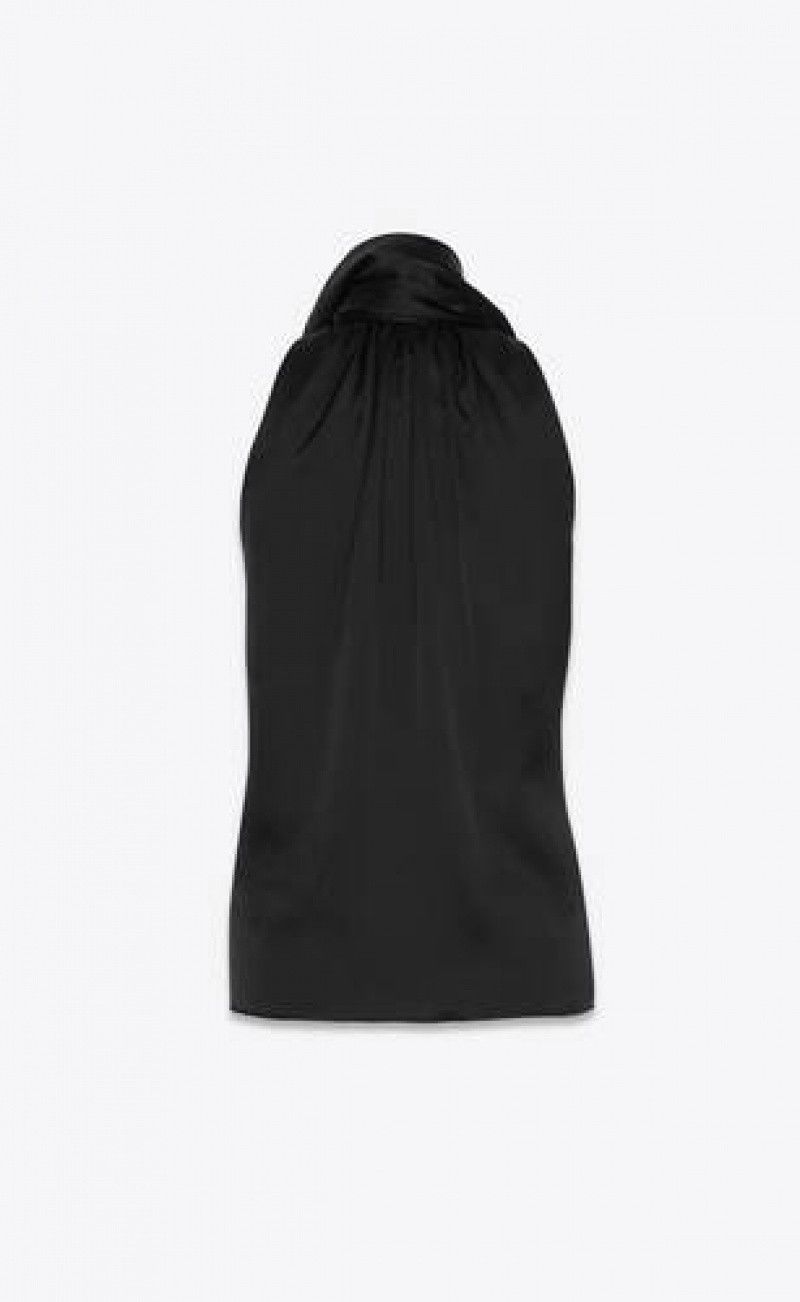Saint Laurent Paris o1s1wg111124 780292 Lavallière-Neck Top in Silk Satin Size US XS / EU 42 / 0 - 4 Thumbnail