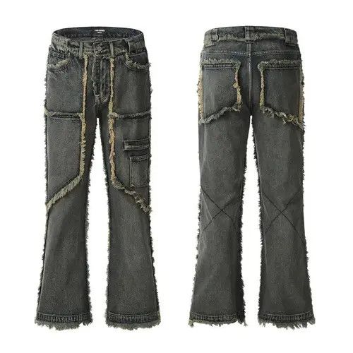 Jean Vintage Raw Jeans Trousers y2k holes pockets streetwear Size US 32 / EU 48 - 4 Thumbnail