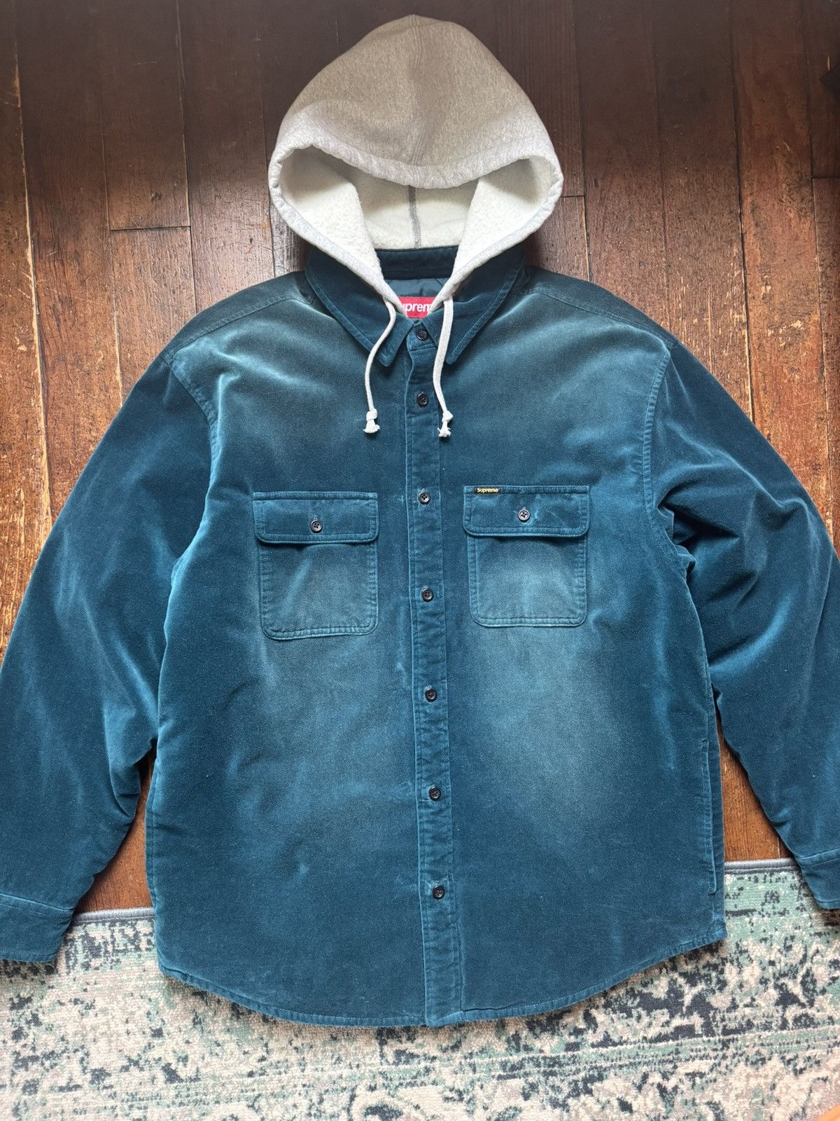 Supreme Washed Velvet Quilted Hooded Shirt Jacket Size US L / EU 52-54 / 3 - 1 Thumbnail
