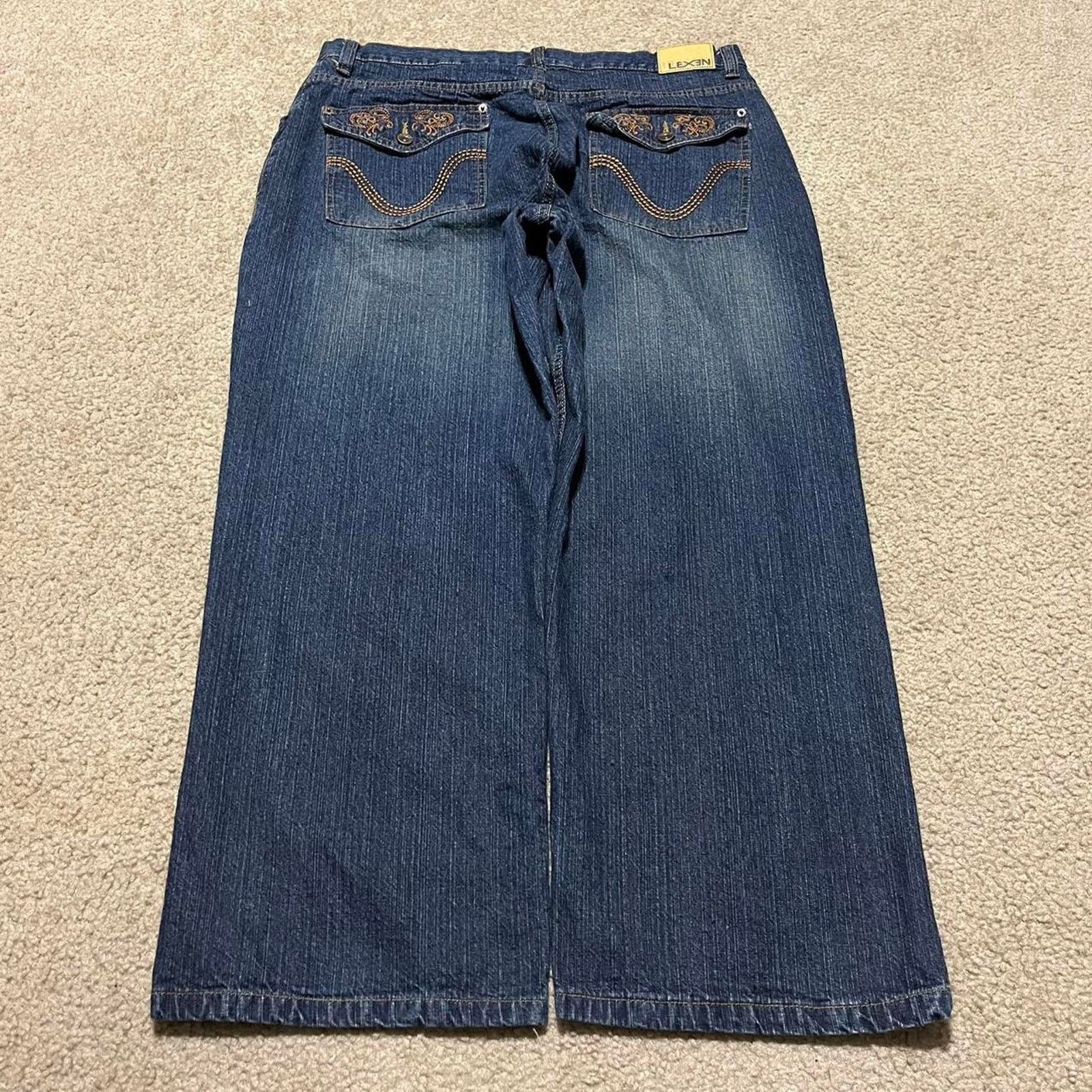 Other Lexen Y2K Baggy Skater Orange Embroidered Jeans 38Wx30L Size US 38 / EU 54 - 2 Thumbnail
