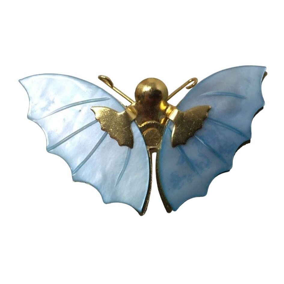Other Vintage 1970s Blue Butterfly Shell Gold Tone Brooch Size ONE SIZE - 2 Thumbnail