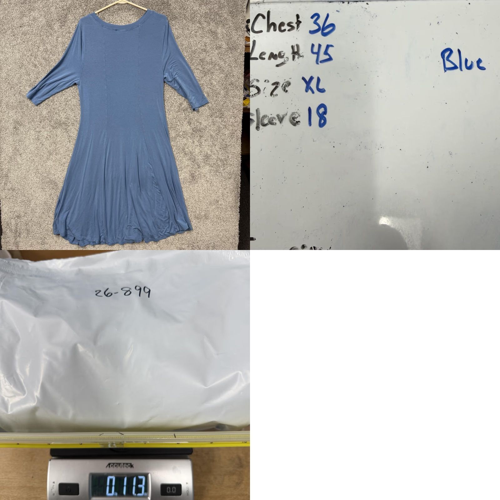 Vintage CW Classics Dress XL Blue Midi Trapeze Swing Jersey Round Neck 3/4 Sleeve Women Casual Lightweight Stretch Size XL / US 12-14 / IT 48-50 - 8 Thumbnail