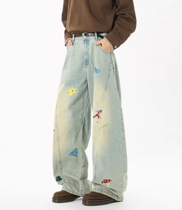Vintage High-street fun embroidered curved blade patchwork jeans Size US 32 / EU 48 - 4 Thumbnail