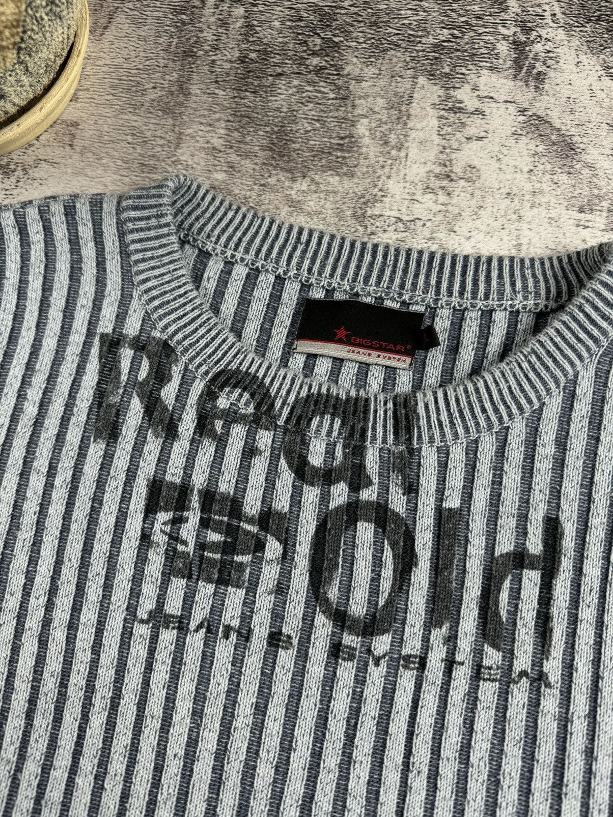 Big Star Japan Bigstar Jeans Striped Abstract Ribbed Knit Sweater Y2K Size US L / EU 52-54 / 3 - 9 Thumbnail