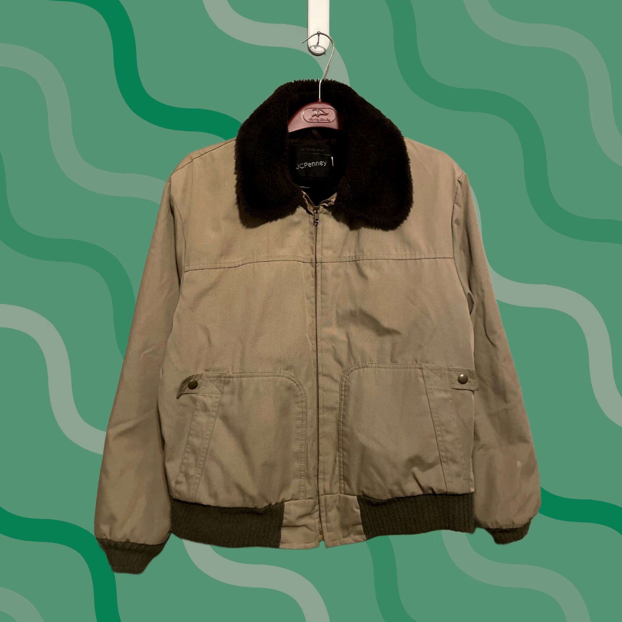 JCPenney VINTAGE JCPenney Jacket Bomber Leather Beige 90s Mens M Medium Fur Hooded Full Zip Zipped Pockets Windproof Insulated Spring Winter Size US M / EU 48-50 / 2 - 1 Thumbnail