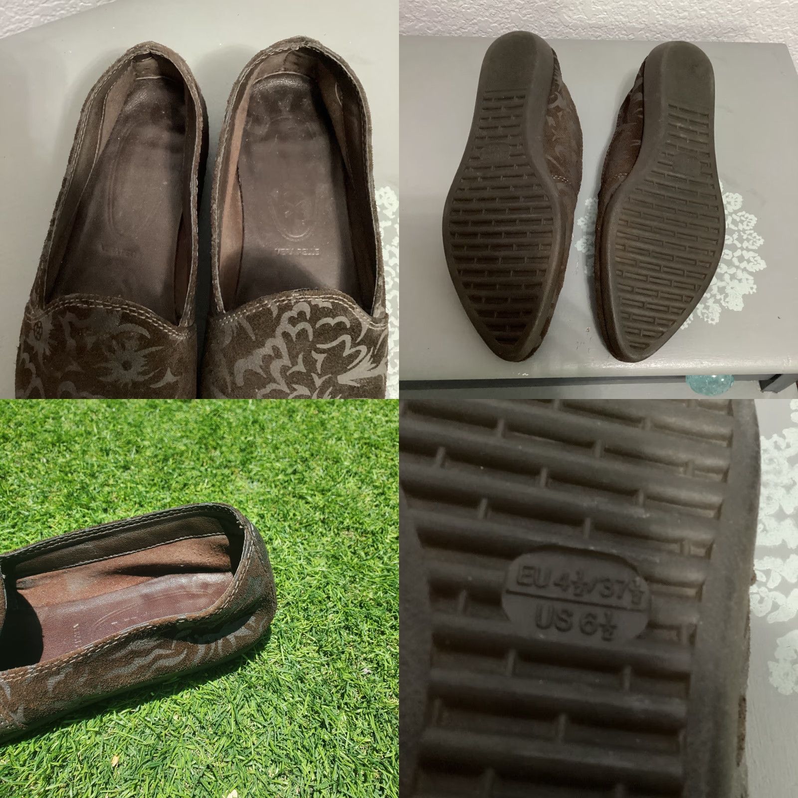 Vintage THE FLEXX Vera Pelle Flats Brown Floral Embossed Leather Slip On Flat Women 6.5 Classic Loafer Size US 7 / IT 37 - 8 Thumbnail