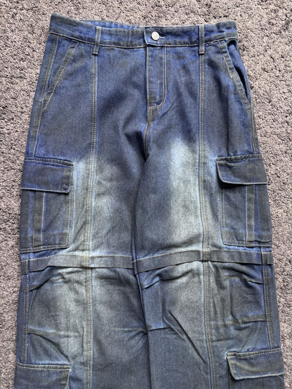 Vintage Vintage wide leg rare night blue baggy flared cargo jeans Size US 33 - 4 Thumbnail