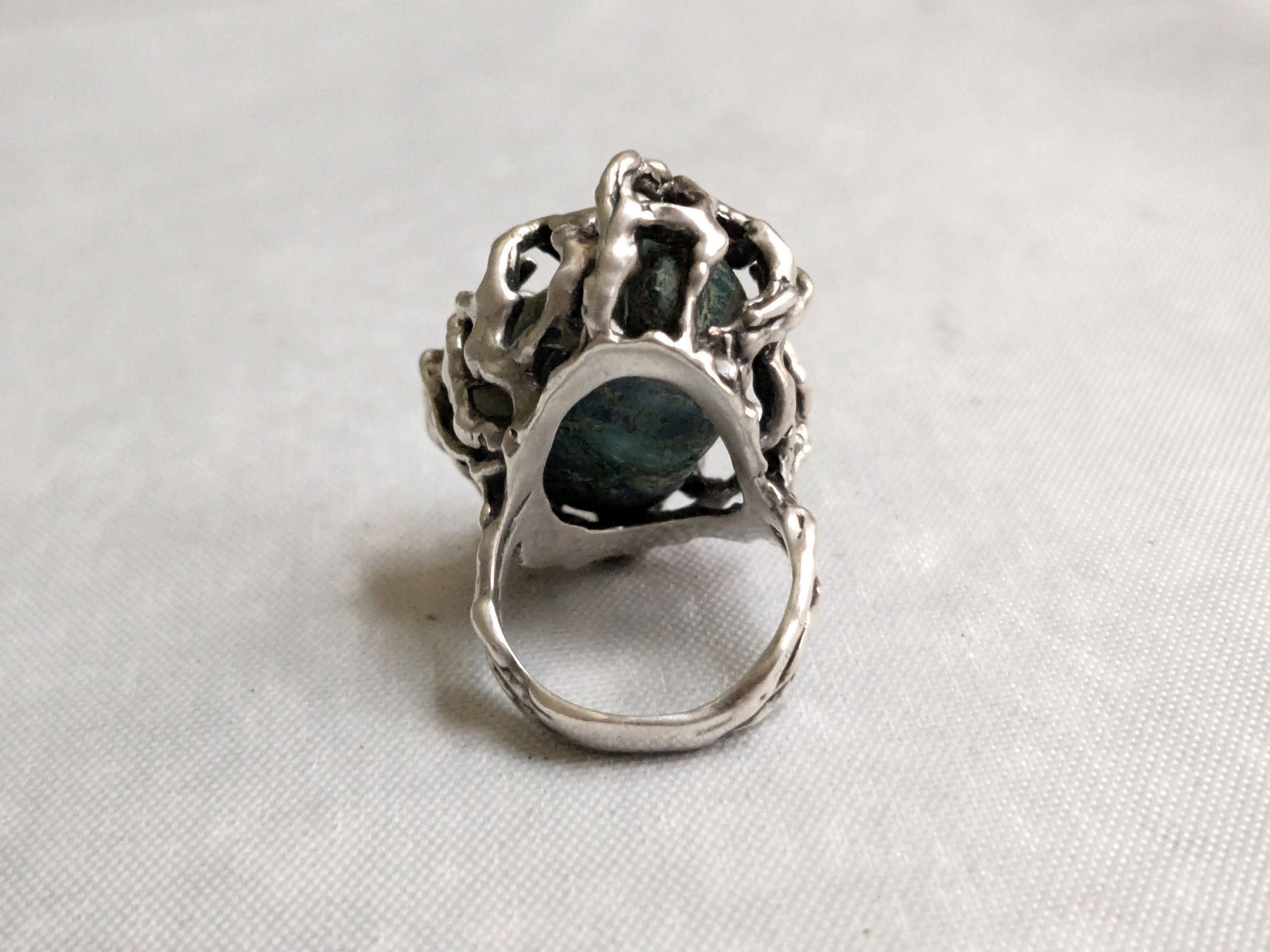 Jewelry Vintage Sterling Silver Ring Chrysocholla Brutalist 5.75 Size ONE SIZE - 6 Thumbnail