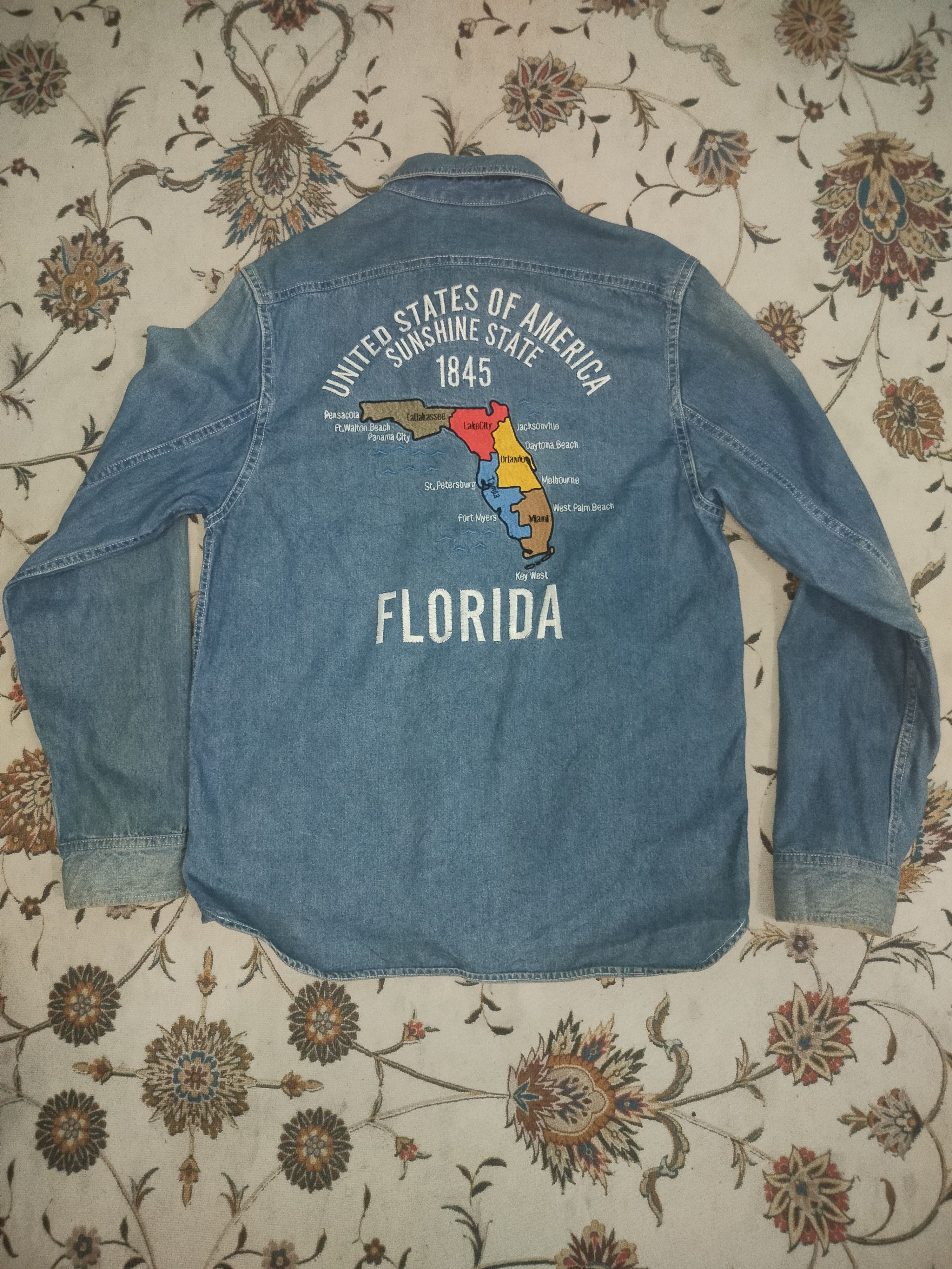 Japanese Brand HOUSTON FLORIDA MAP EMBROIDERY BUTTON UP DENIM Size US M / EU 48-50 / 2 - 8 Thumbnail