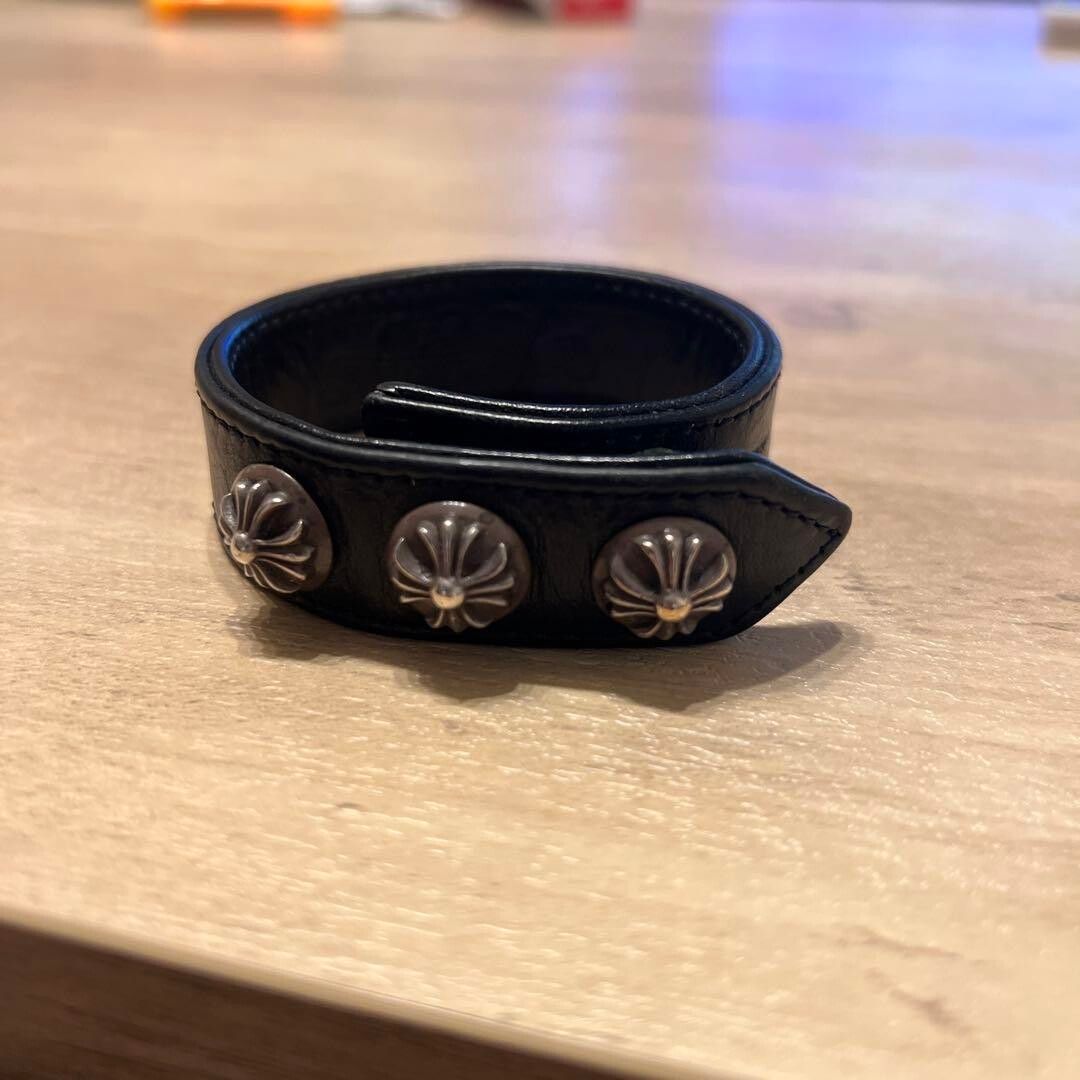 Pre-owned Chrome Hearts Leather Bracelet In Black