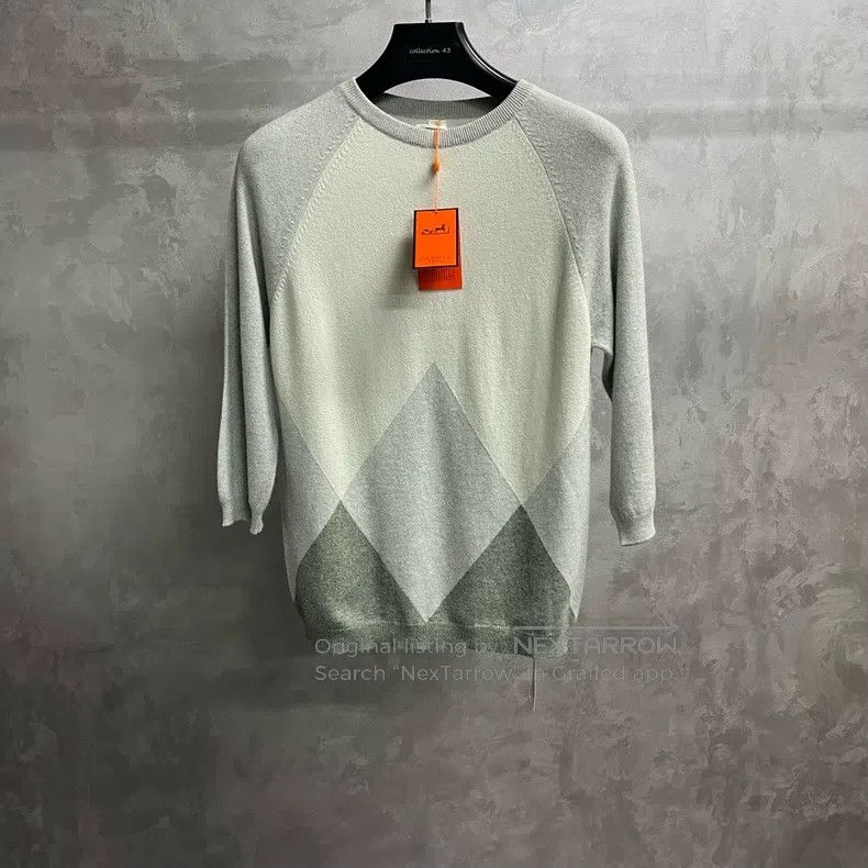 Hermes Hermes Gray Green Color-Blocked Geometric Pattern Knit Swe Size XS / US 0-2 / IT 36-38 - 1 Thumbnail