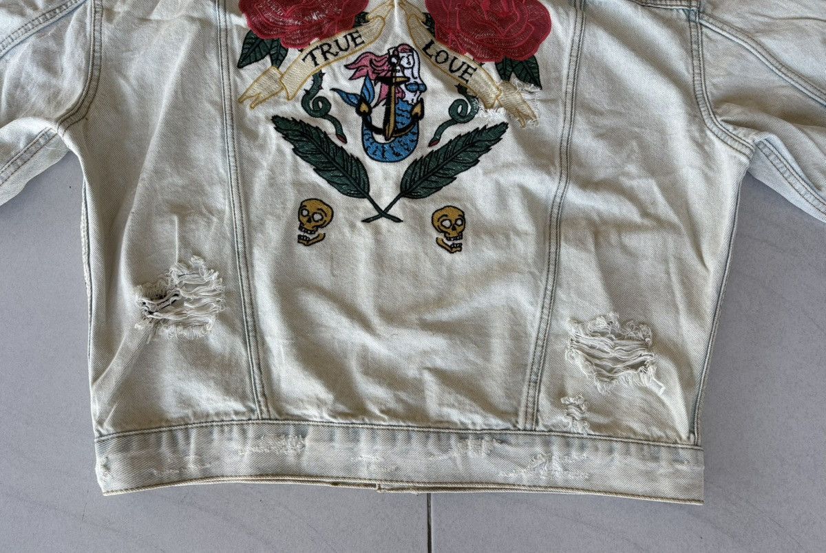 Zara Zara Man Denim Jacket With Two Rose Logo Distressed Denim Size US M / EU 48-50 / 2 - 15 Thumbnail