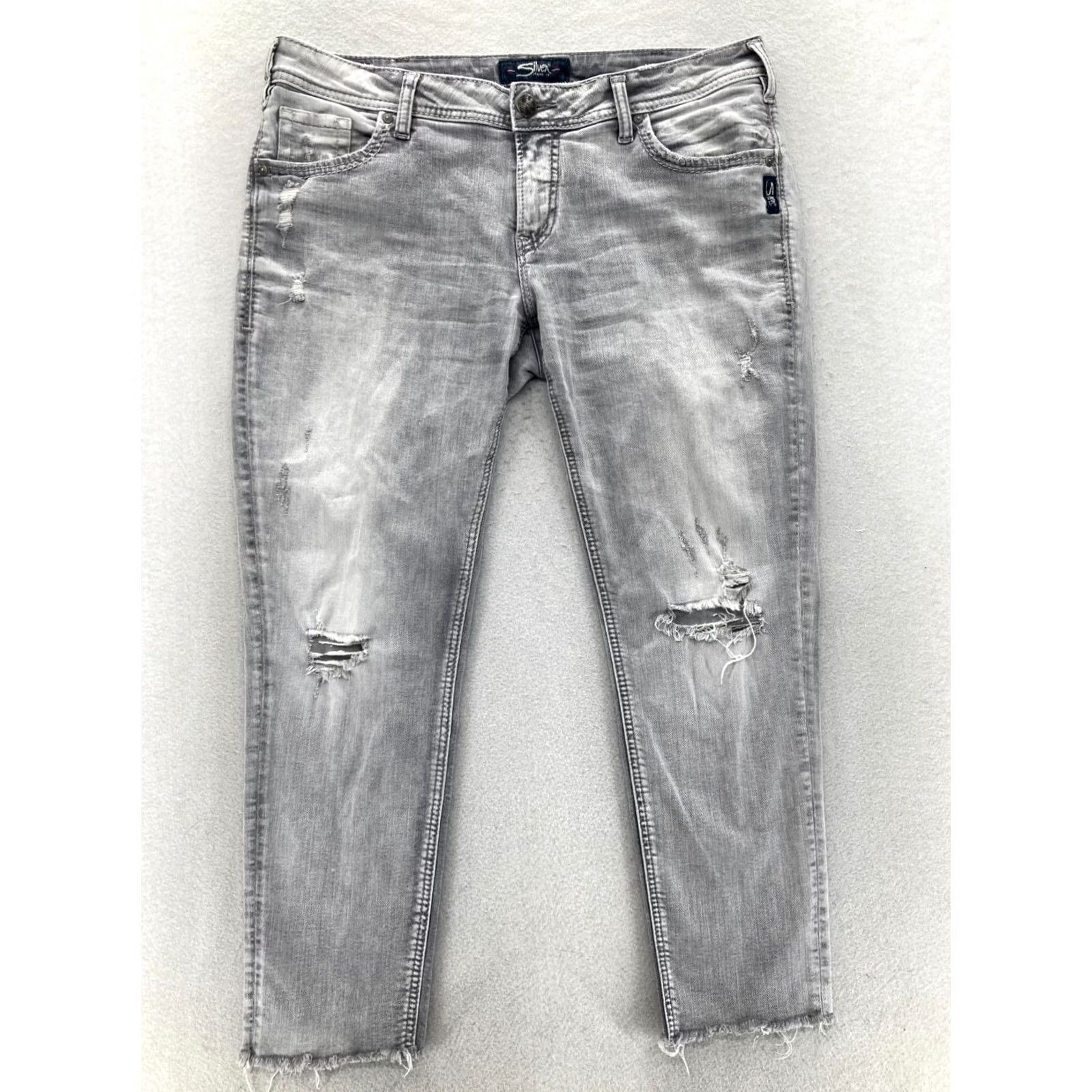 Silver Jeans Co. Silver Jeans Kenni Skinny Ankle Women's 31x27 Gray Stretch Denim Distressed Y2K Jeans Size 24" / US 00 / IT 34 - 2 Thumbnail