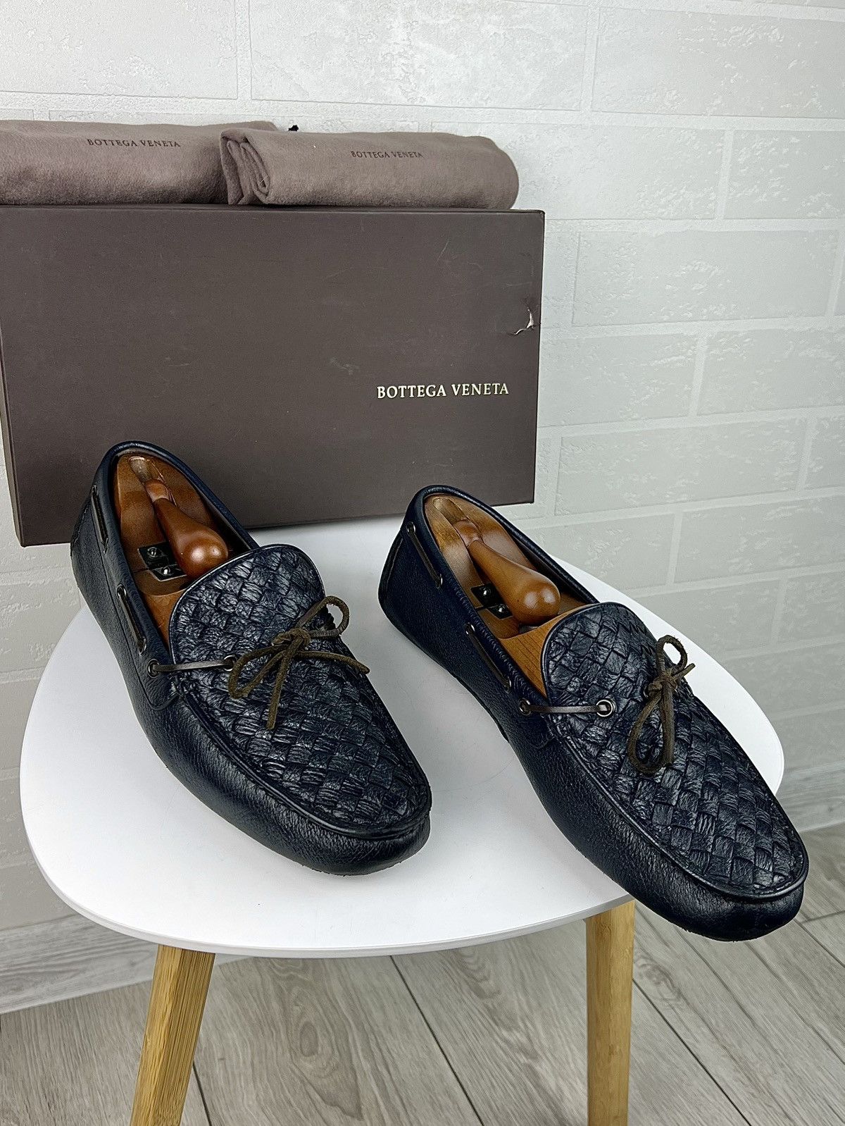 Bottega Veneta BOTTEGA VENETA Loafers Leather Shoes Woven Pleated Navy Mens Size US 10 / EU 43 - 3 Thumbnail