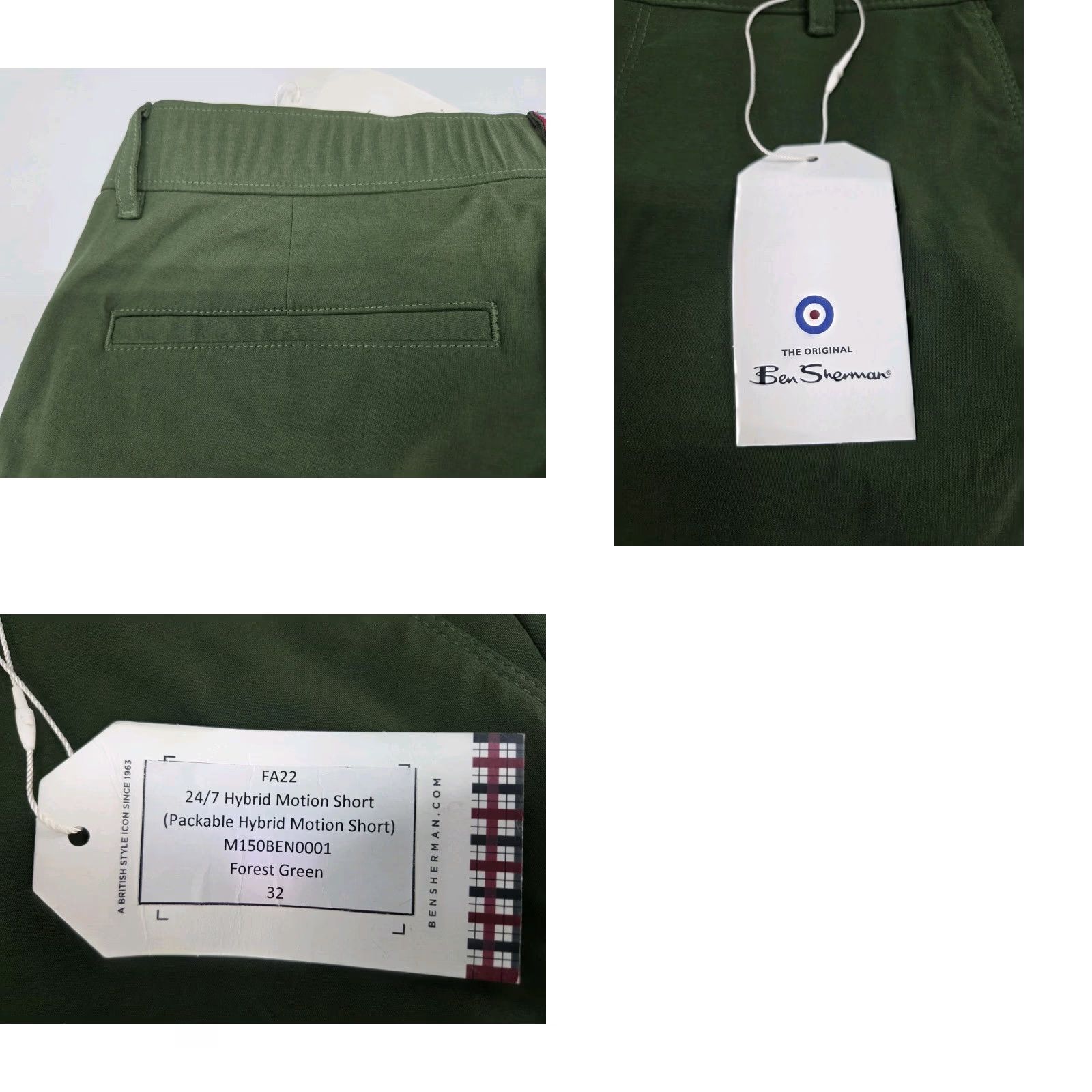 Ben Sherman Ben Sherman Men’s Hybrid Motion Shorts Forest Green 32 Chino 8in Pockets Zipper Button Regular Fit Size US 32 / EU 48 - 8 Thumbnail