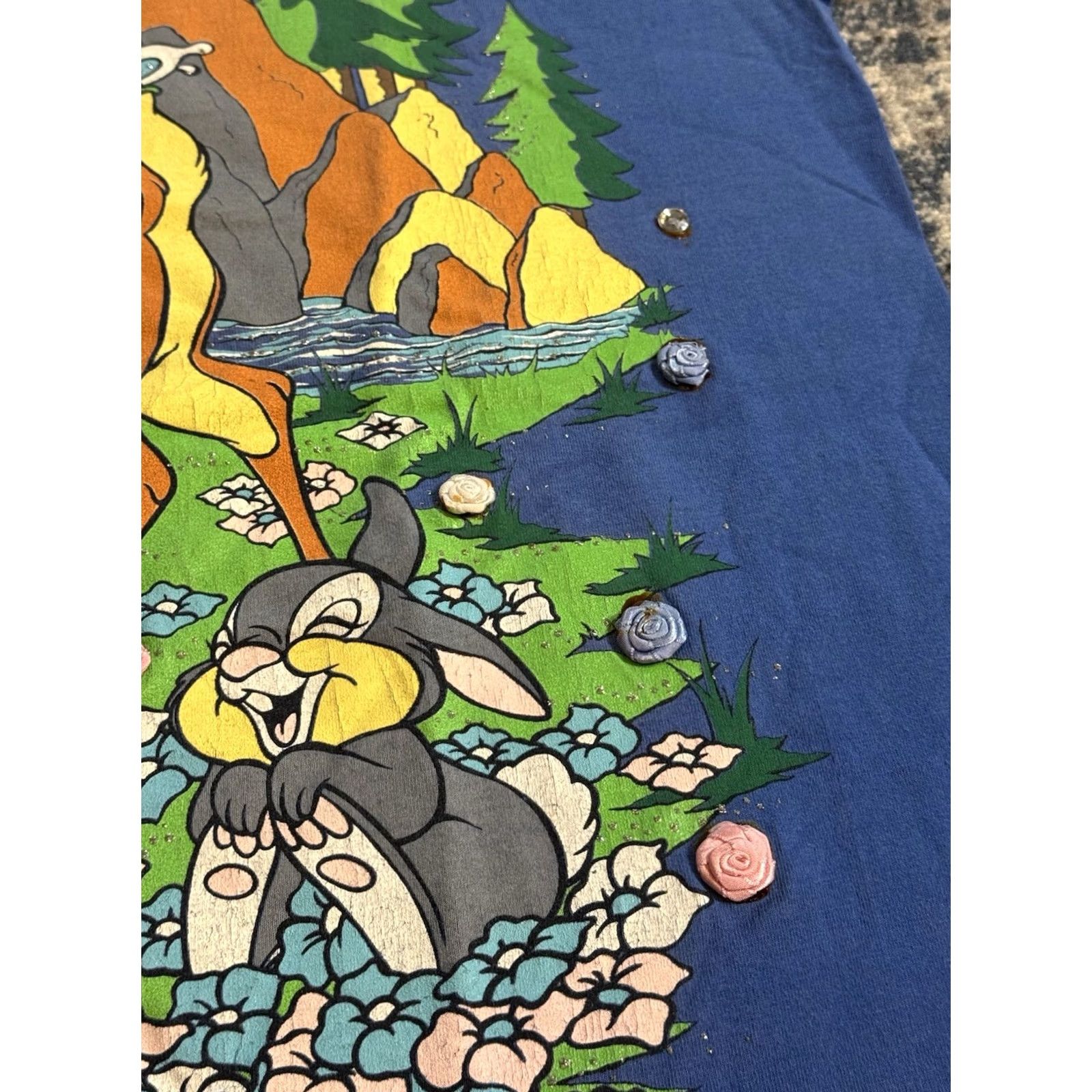 Disney VINTAGE Disney Shirt Mens XL Blue 90s Bambi Movie Promo Made USA Cartoon Bejeweled Size US XL / EU 56 / 4 - 4 Thumbnail