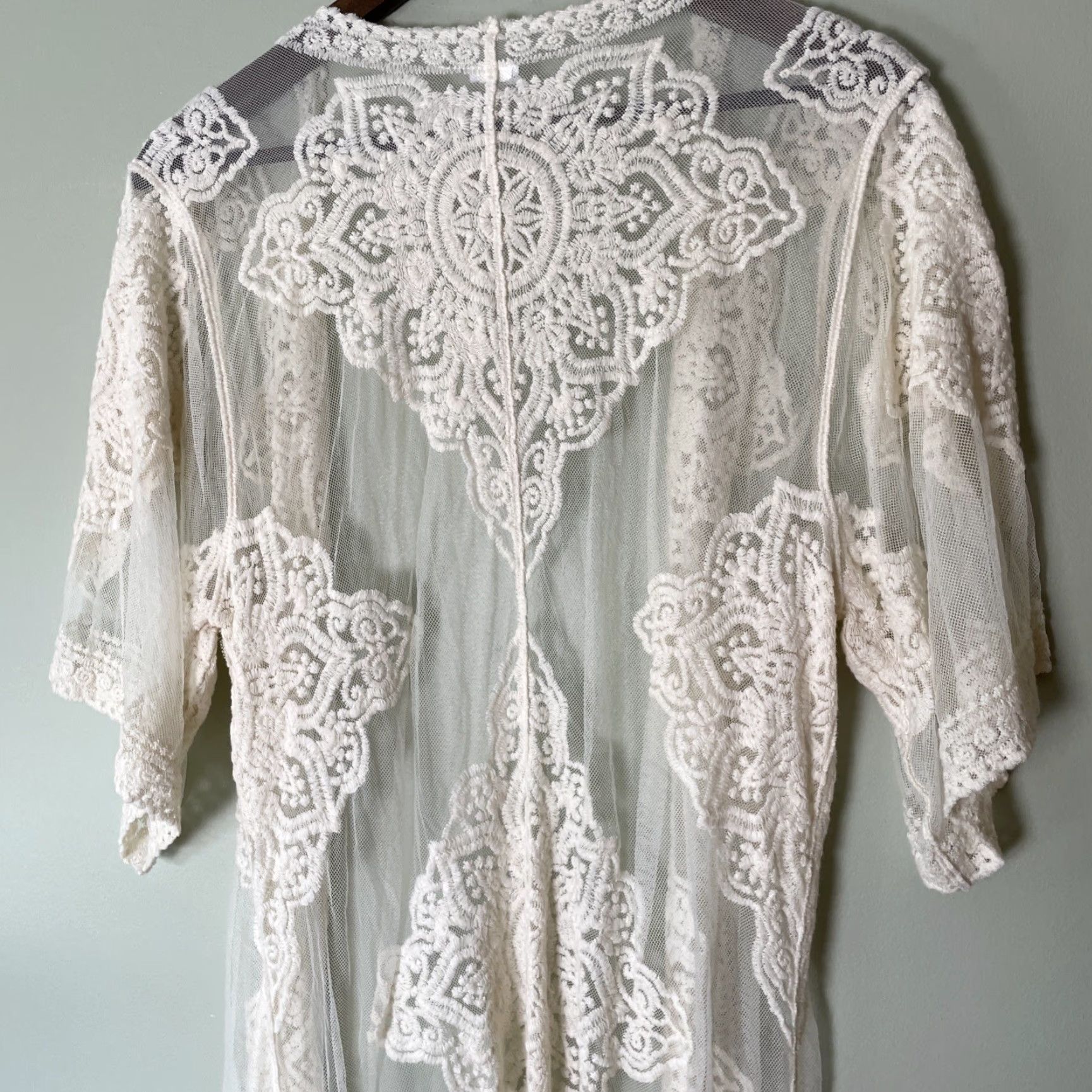 Vintage VINTAGE Modern Bohemia Sheer Lace Kimono Duster Women’s M Ivory Embroidered Boho Size M / US 6-8 / IT 42-44 - 6 Thumbnail