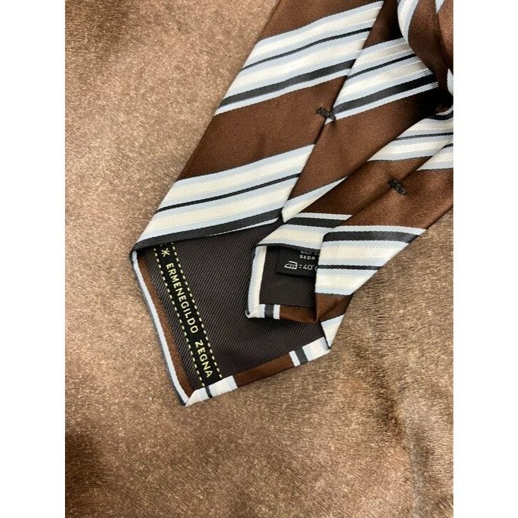 Ermenegildo Zegna Ermenegildo Zegna Striped Silk Tie Diagonal Made in Italy Size ONE SIZE - 3 Thumbnail