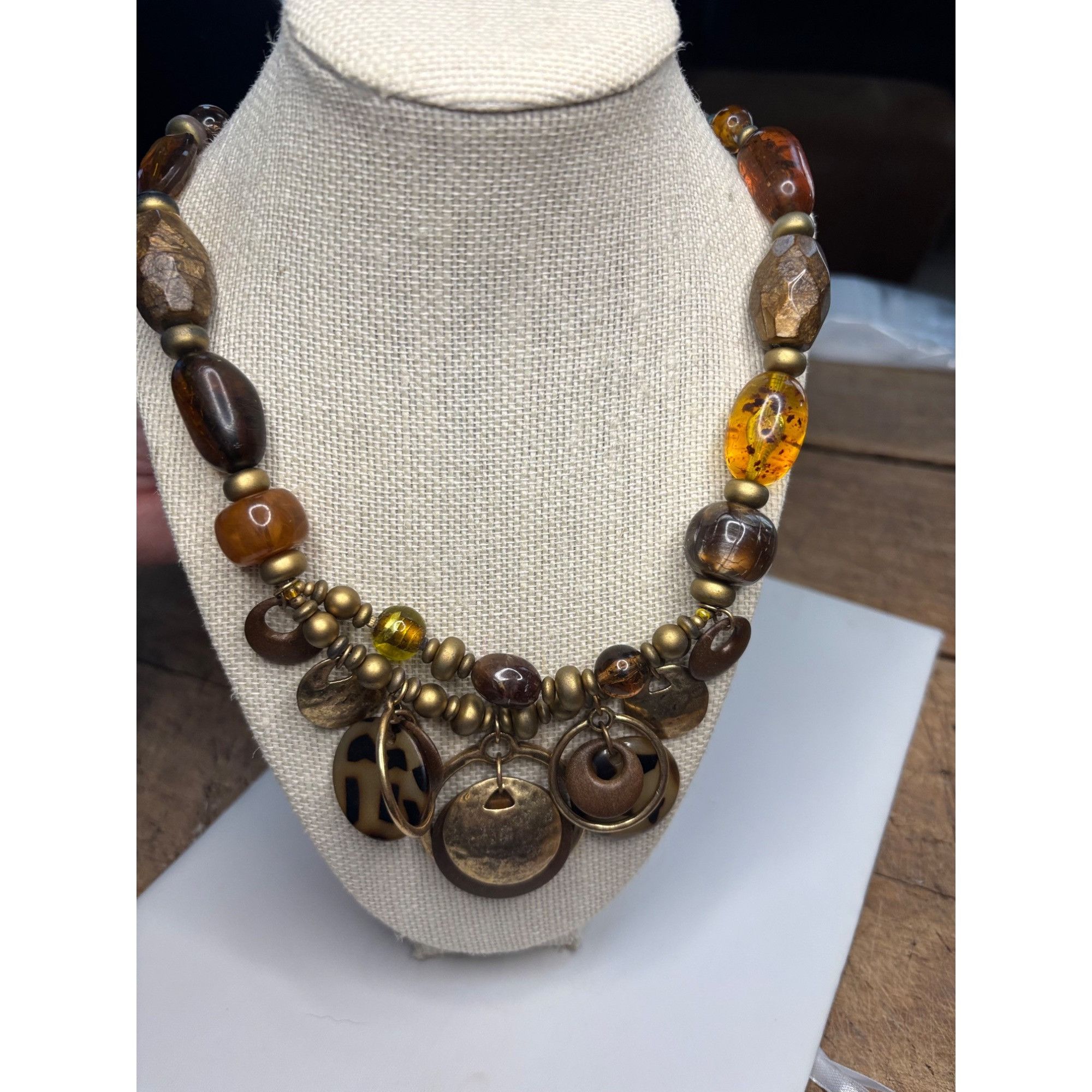 Other Chicos Multi-Bead Necklace With Metal Discs & Adjustable Cha Size ONE SIZE - 7 Thumbnail