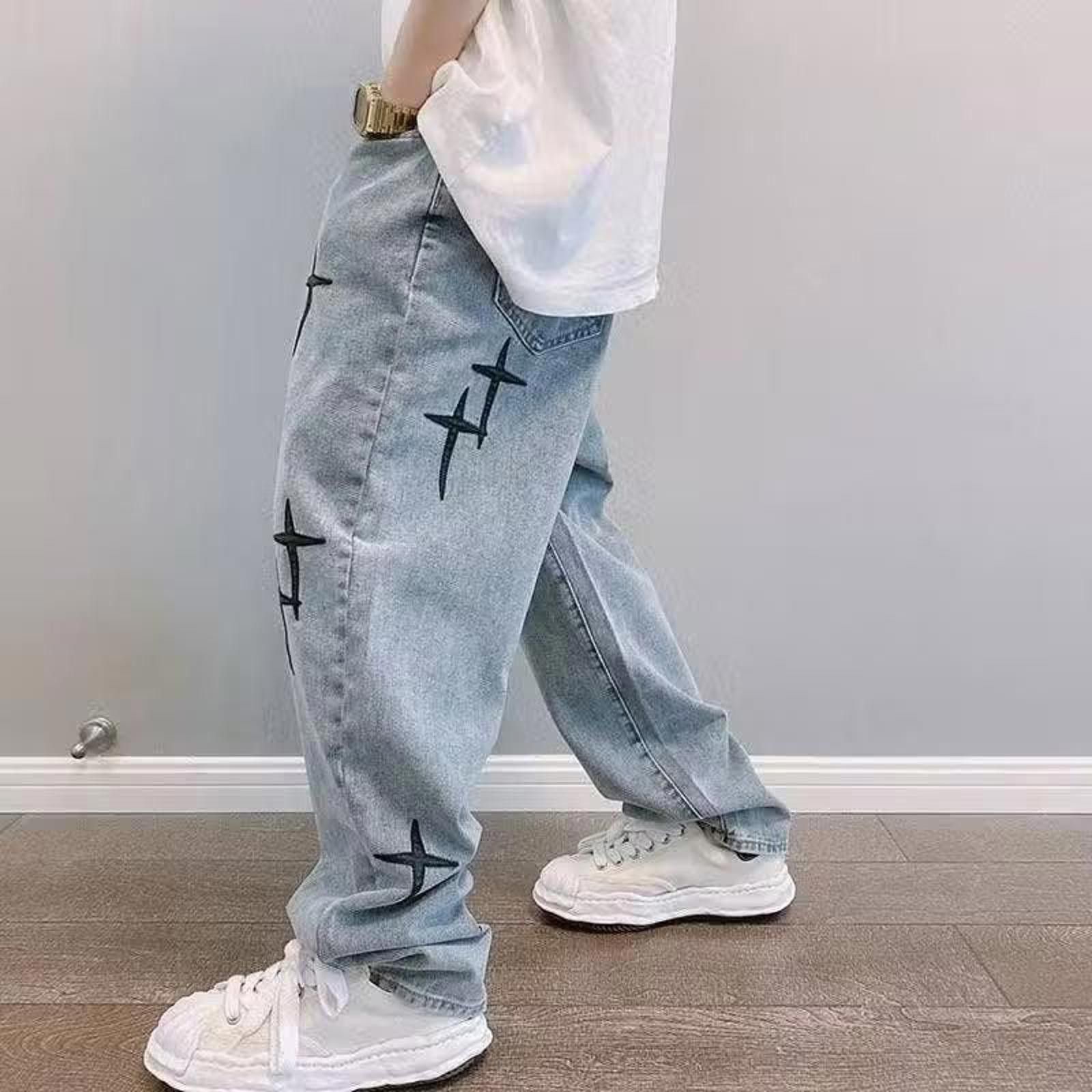 Jean Stars Graphic Blue Denim Jeans Size US 32 / EU 48 - 2 Thumbnail