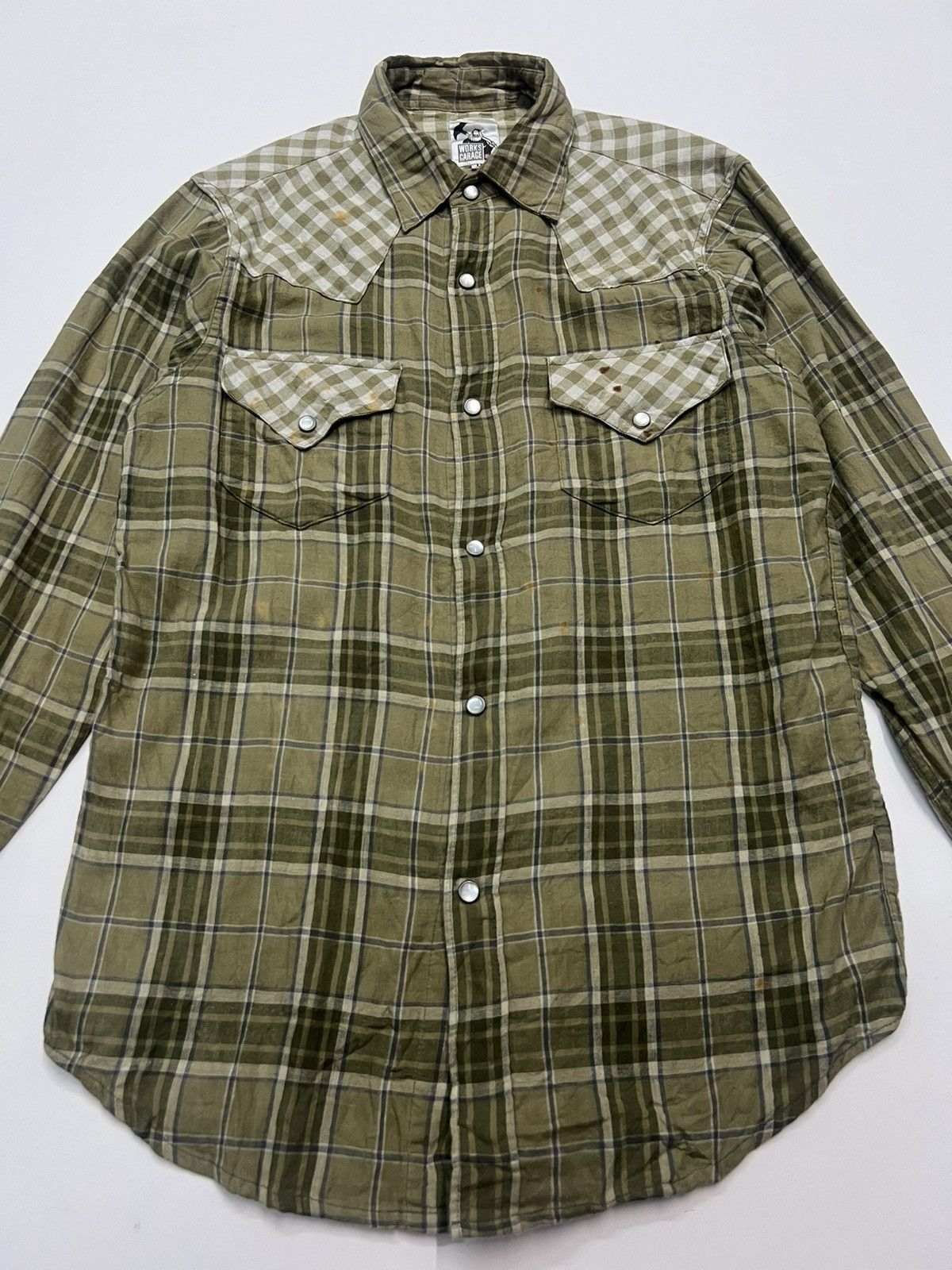 Japanese Brand WORKS GARAGE PEARL SNAP BUTTON SHIRT FLANNEL Size US M / EU 48-50 / 2 - 4 Thumbnail