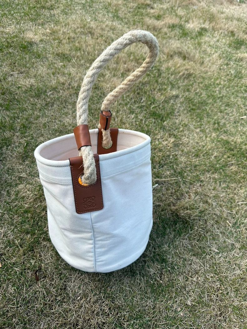 loewe Canvas patchwork hemp rope handle bucket bag 2503-Nex