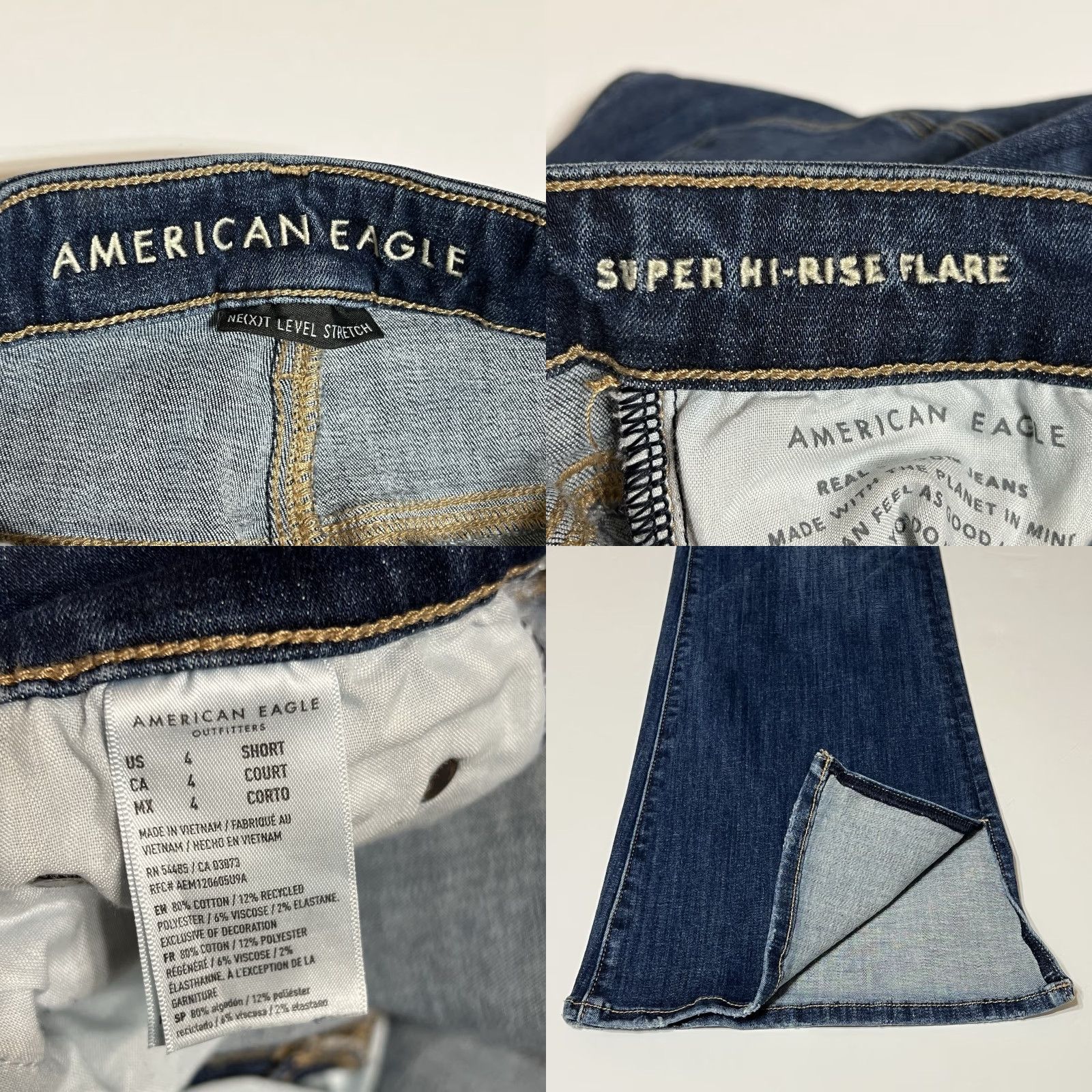 American Eagle Outfitters American Eagle Outfitters Jeans Womens 4 Short Flared Denim Stretch High Rise 27in Inseam Blue 26in Waist Slim Regular Pockets Logo Split Hem Size 27" / US 4 / IT 40 - 8 Thumbnail