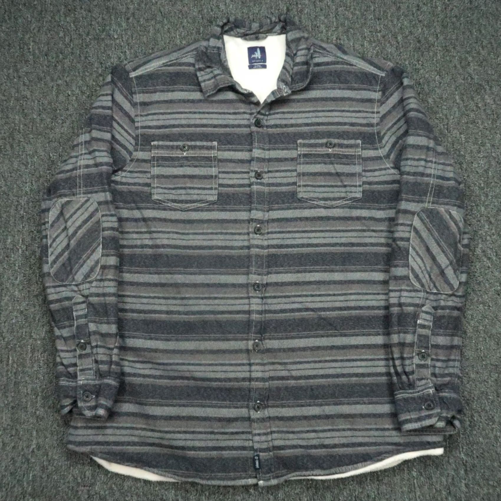 johnnie-O Johnnie O Shirt Mens XL Blue Striped Fleece Lined Shacket Button-Up Casual Workwear Wool Knit Heavyweight Cotton Long Sleeve Size US XL / EU 56 / 4 - 2 Thumbnail