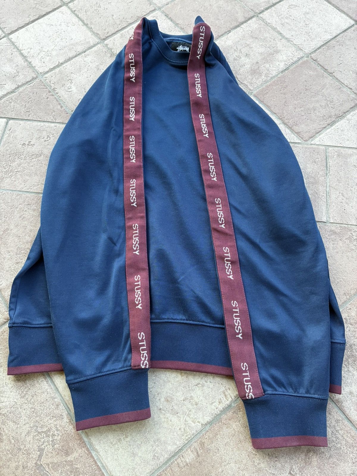 Stussy Stüssy Vintage Y2K Track Crewneck Navy Burgundy Logo Tape Size US M / EU 48-50 / 2 - 10 Thumbnail