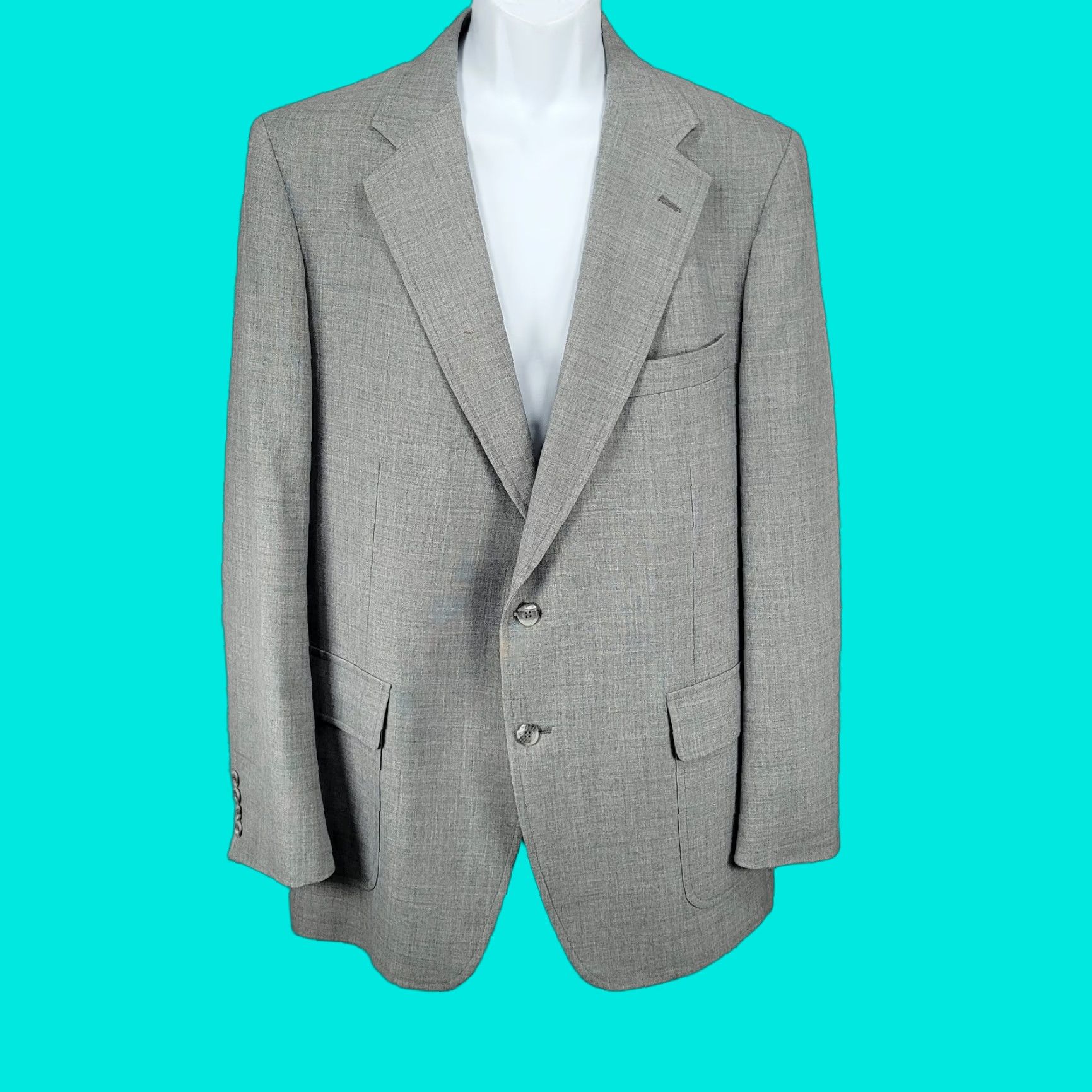Vintage VINTAGE Donald Brooks Grey 2 Button Notch Lapel Single-Vented Sport Coat Blazer Men 44L Gray Solid Classic 44L Mens Size 44R - 1 Thumbnail