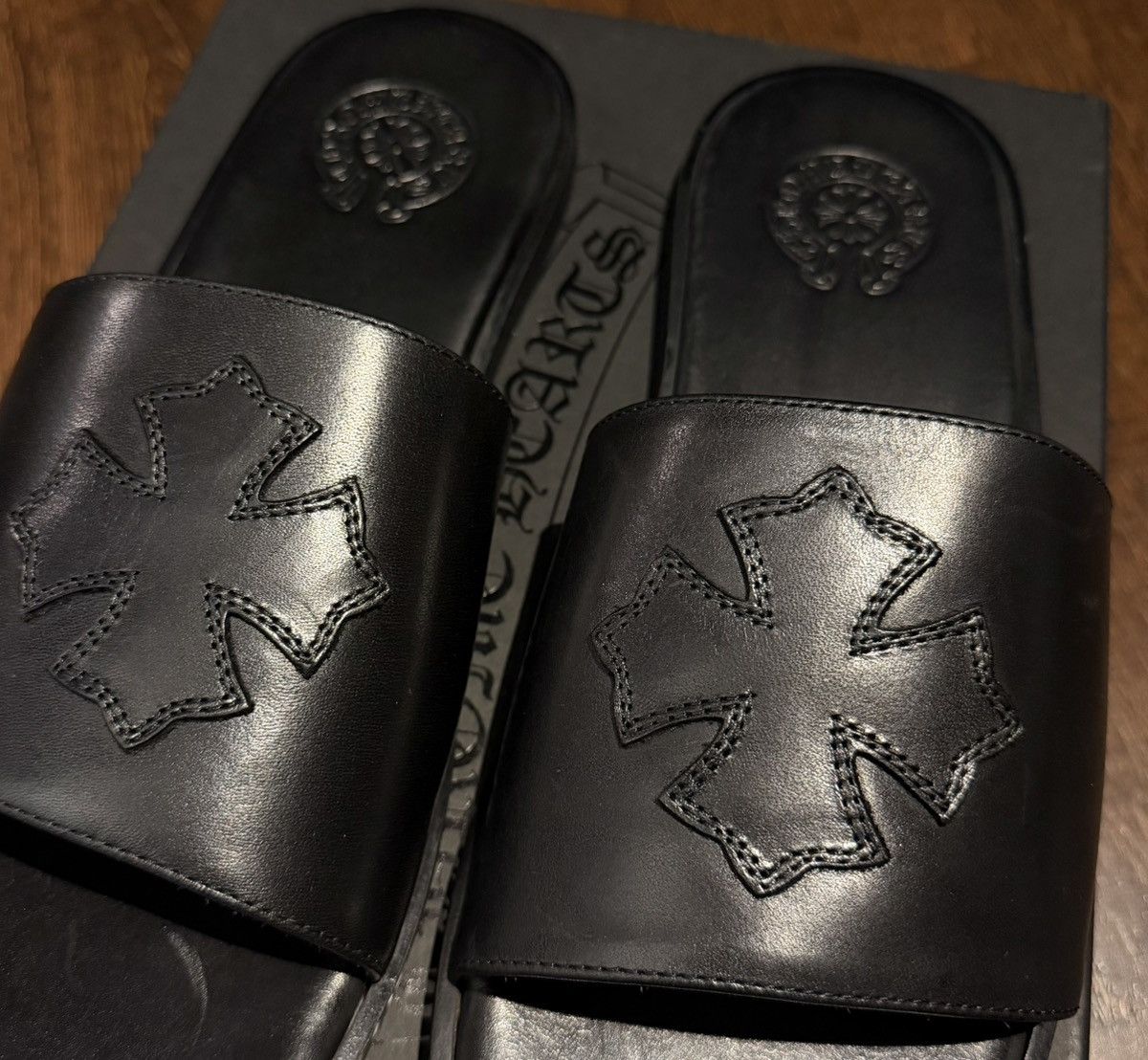 Chrome Hearts Chrome Hearts leather cross patch slides/sandals. Size US 10 / EU 43 - 2 Thumbnail