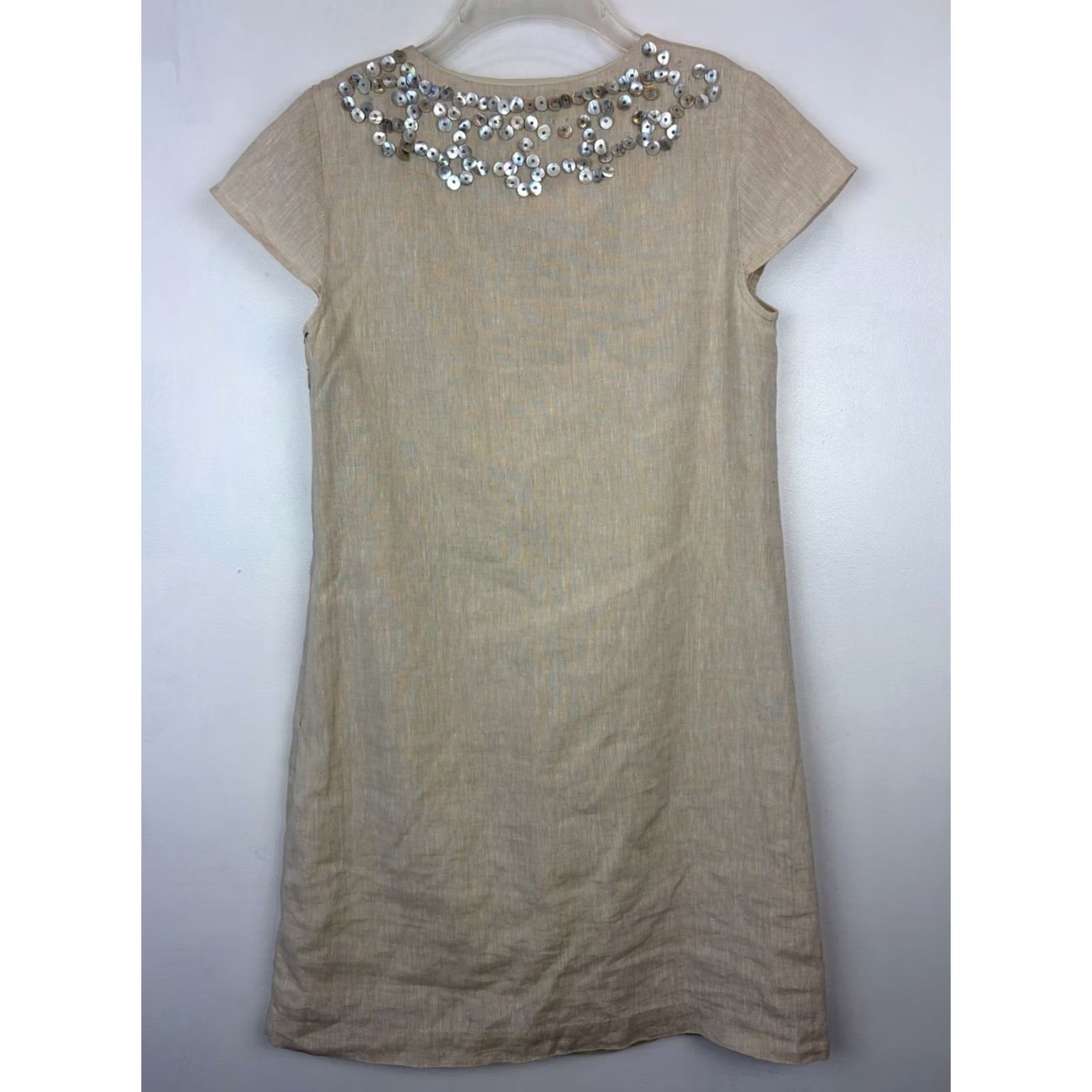 Vineyard Vines Vineyard Vines Shift Dress Womens 4 Beige Linen Blend Lined Button Embellishment Size S / US 4 / IT 40 - 6 Thumbnail