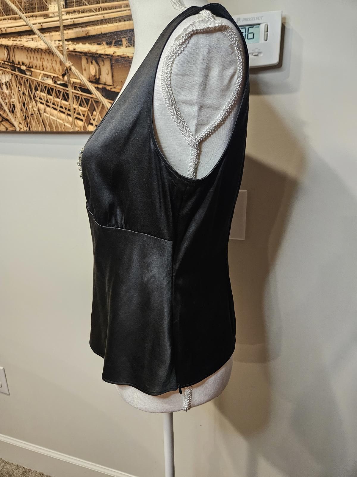 Designer Doncaster Elegant Black Silk Top with Rhinestone Detail Size M / US 6-8 / IT 42-44 - 3 Thumbnail