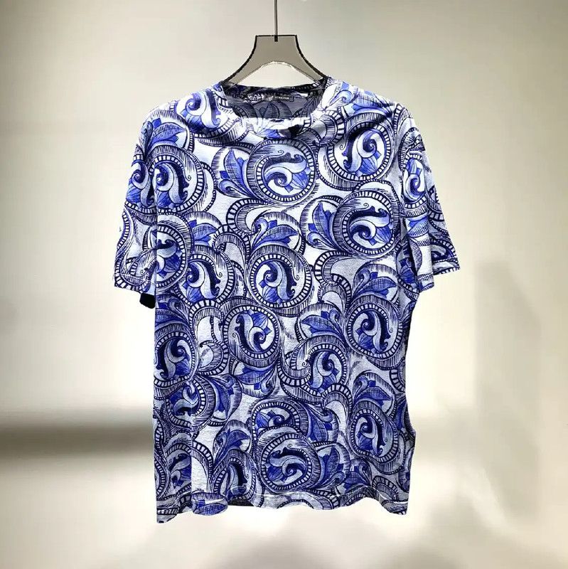 Versace Versace Blue Cotton XXXL Men's T-Shirt 0089 Size US XXL / EU 58 / 5 - 1 Thumbnail