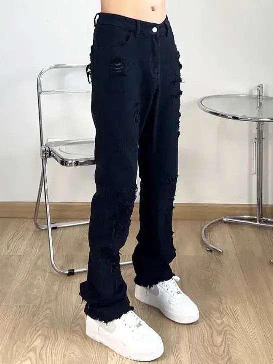 Japanese Brand × Jean Loose straight leg slimming distressed jeans Size US 30 / EU 46 - 4 Thumbnail
