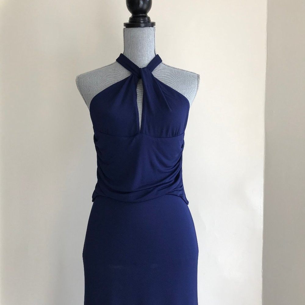 Max Mara MaxMara Navy Blue Gown Maxi Long Formal Dress Halter Necklin Size M / US 6-8 / IT 42-44 - 9 Thumbnail